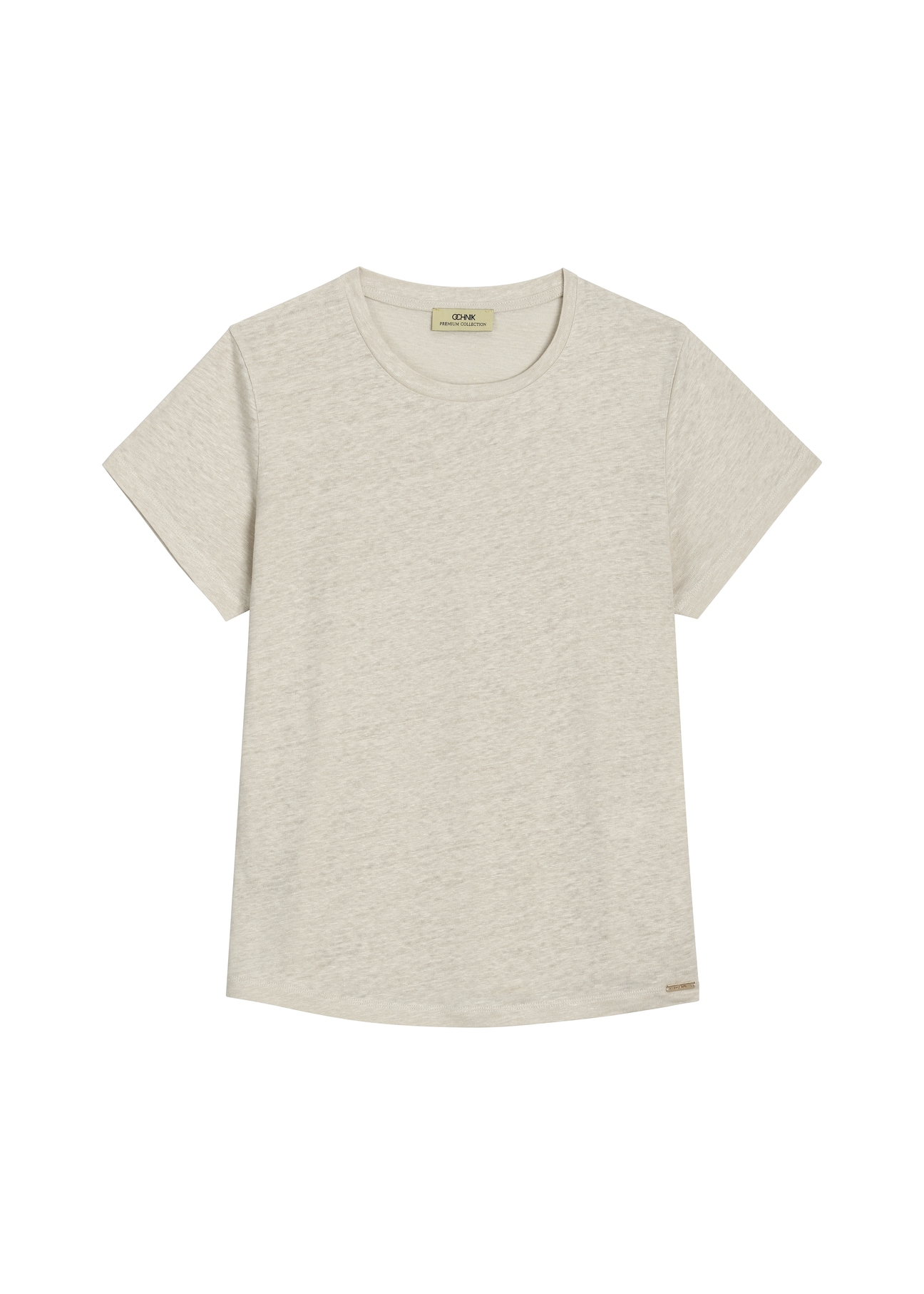 Jasnobeżowy lniany T-shirt damski TSHDT-0156-1A(W26)