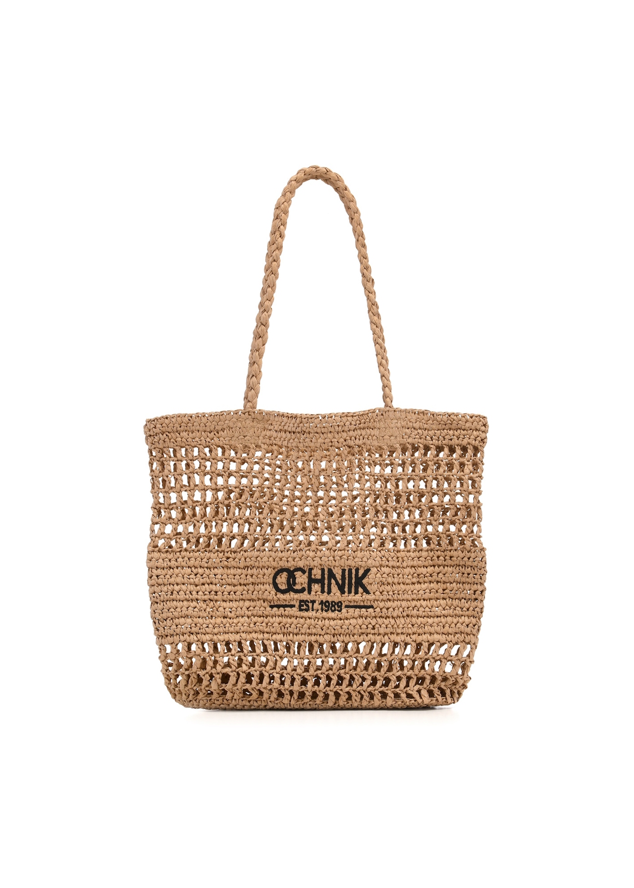Słomkowa beżowa torebka shopper damska TOREC-0924-1E(W26), widok produktu z przodu na białym tle.