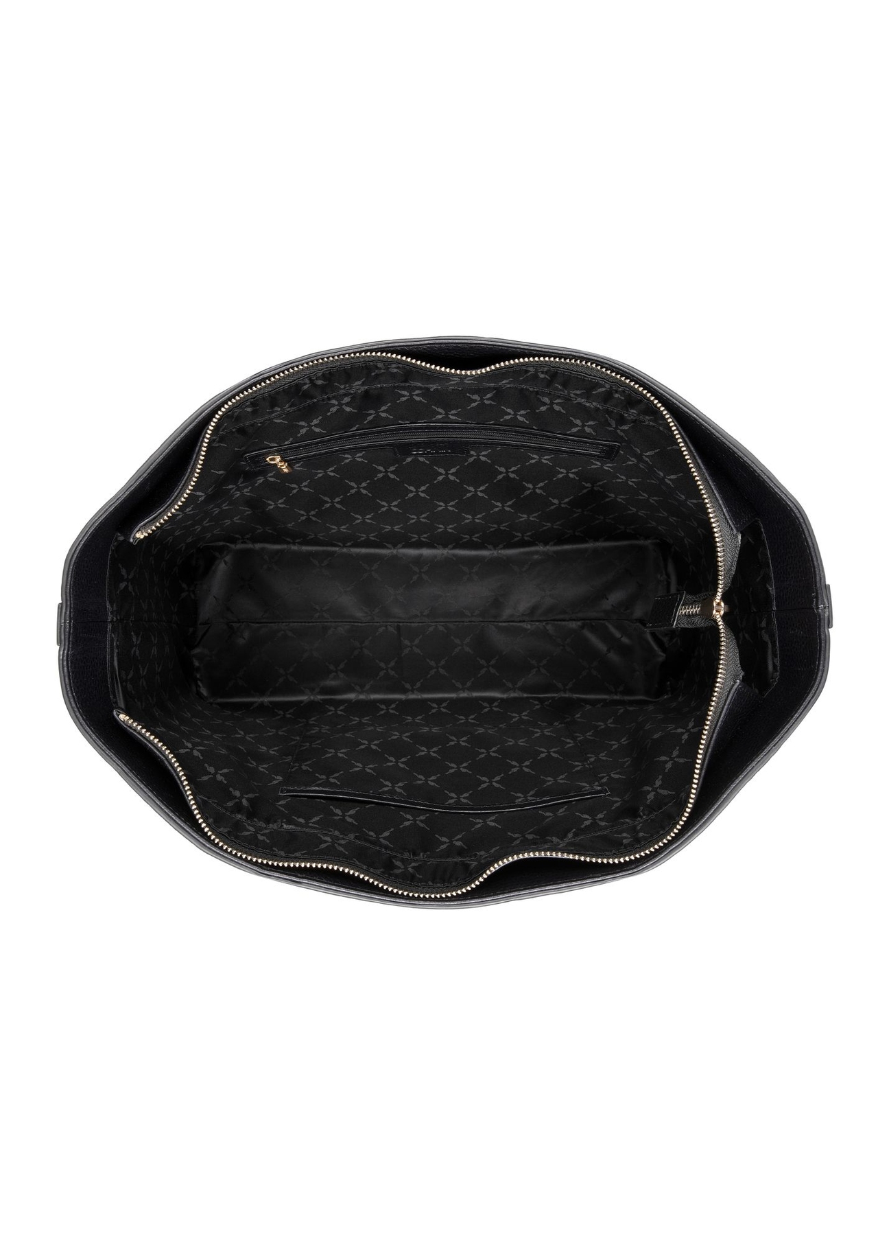 Czarna skórzana torebka shopper TORES-1273-9I(W26) - widok produktu z góry na białym tle.