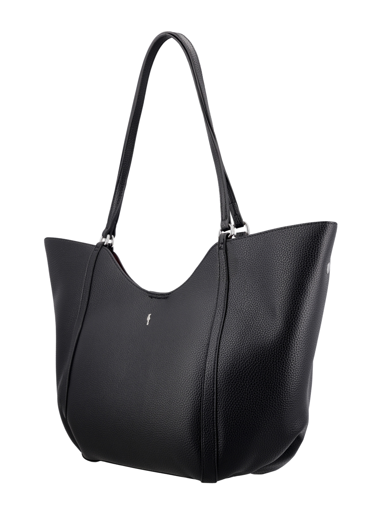 Czarna torebka damska typu shopper TOREC-1296-9I(Z26), widok produktu skosem na białym tle.