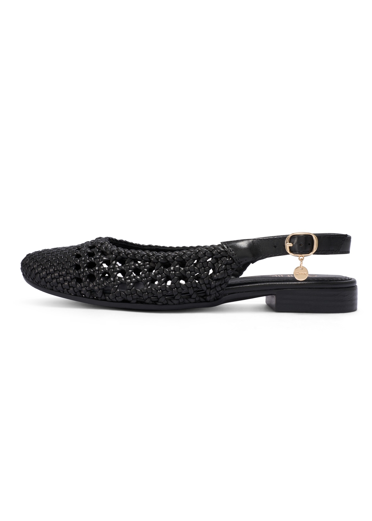 Czarne plecione buty damskie BUTYD-1252-99(W26), widok produktu z boku na białym tle.