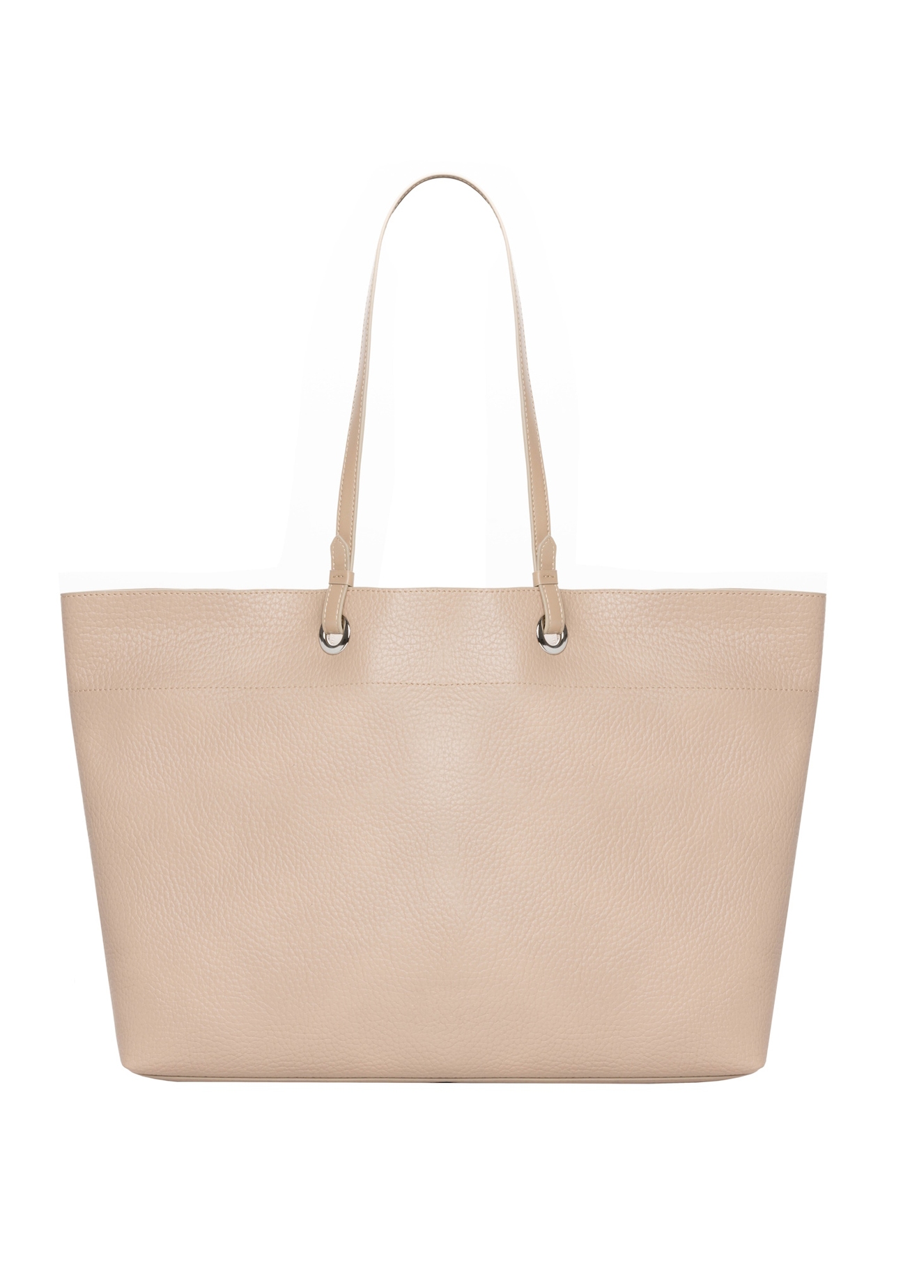 Beżowa groszkowana torebka shopper TOREC-1252-1B(Z26), widok produktu z tyłu na jasnym tle.