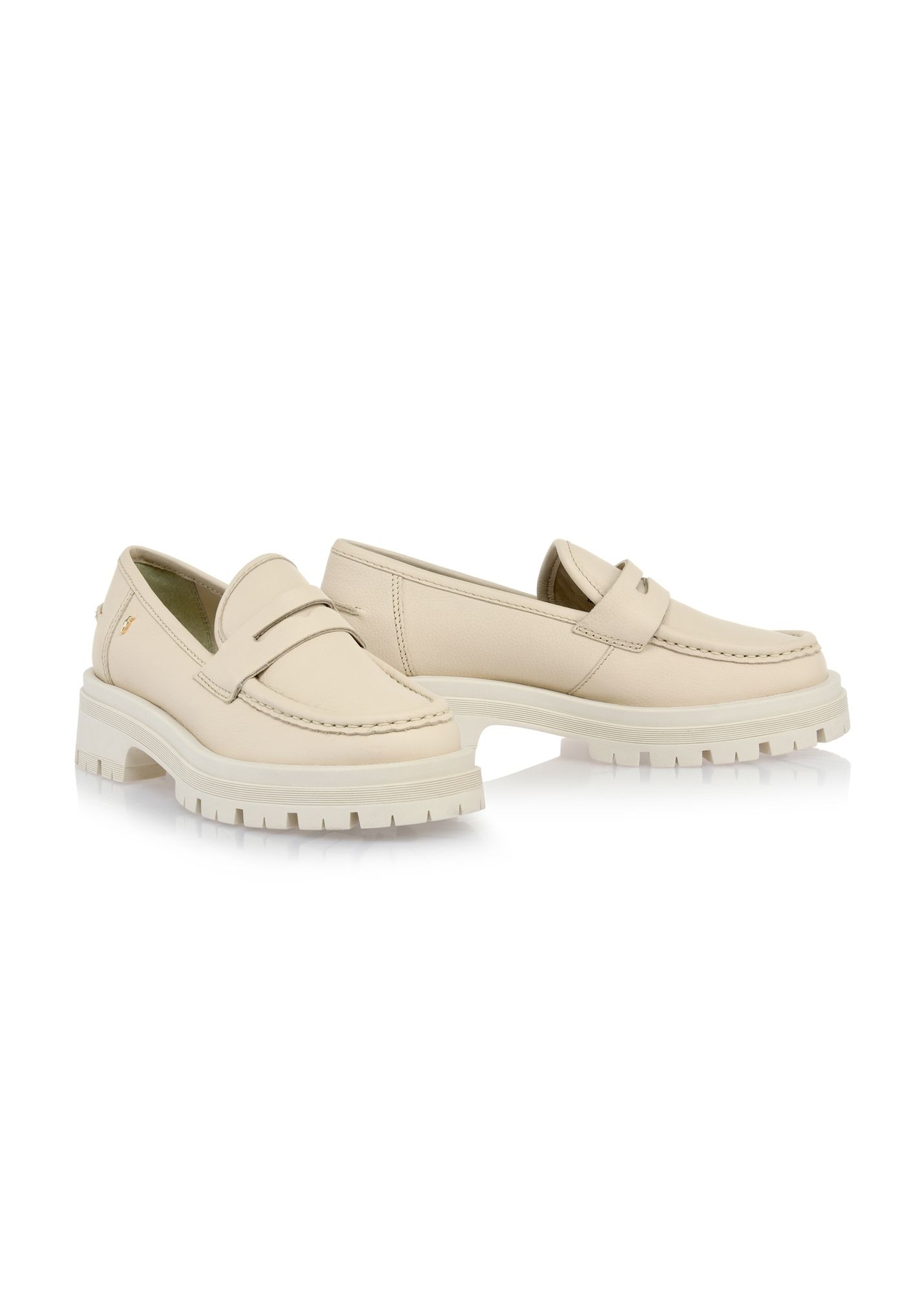 Skórzane beżowe loafersy damskie BUTYD-1069-81(W24)-02