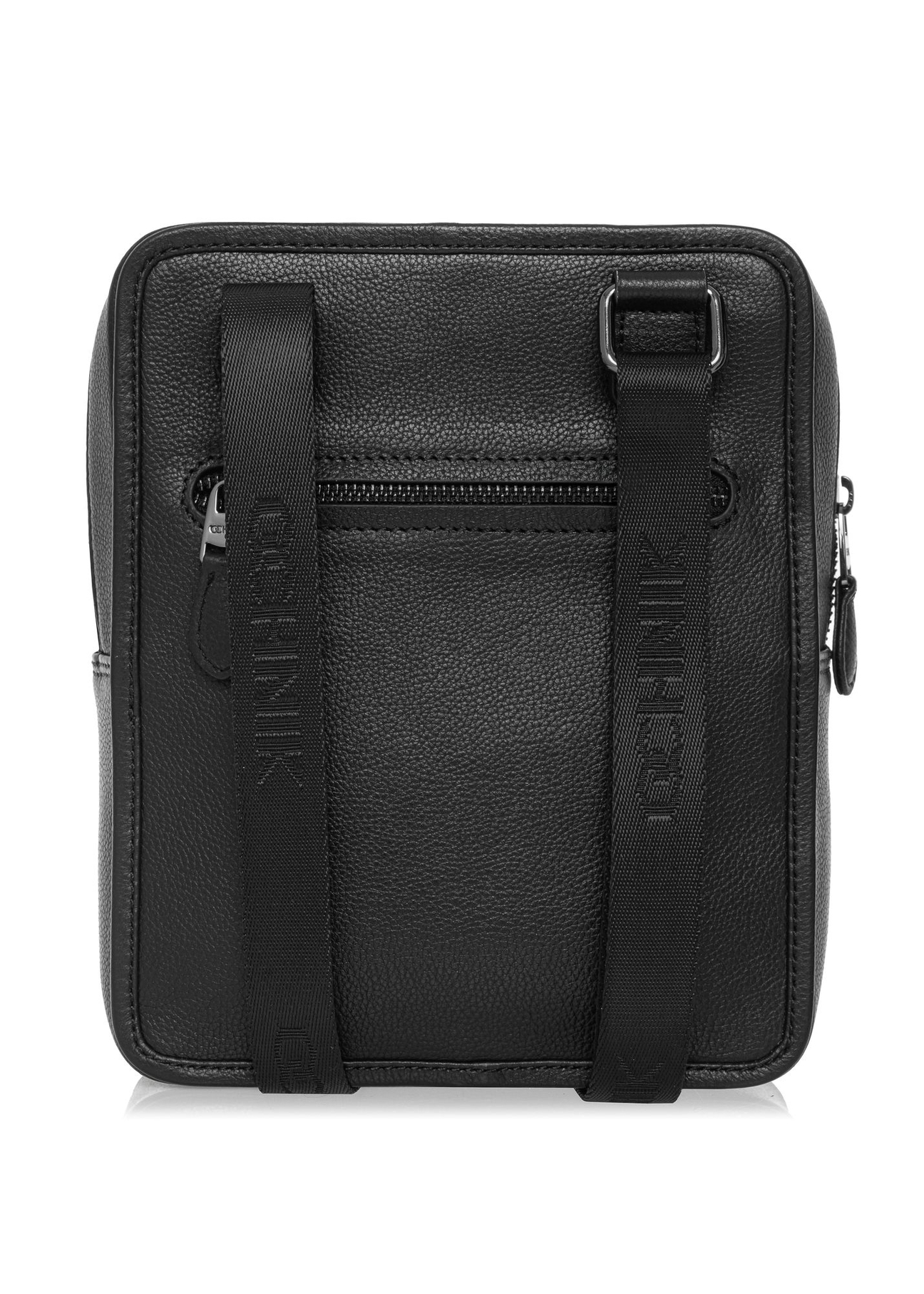 Czarna skórzana torba miejska TORMS-0445-99(W25), widok tyłu produktu na białym tle.