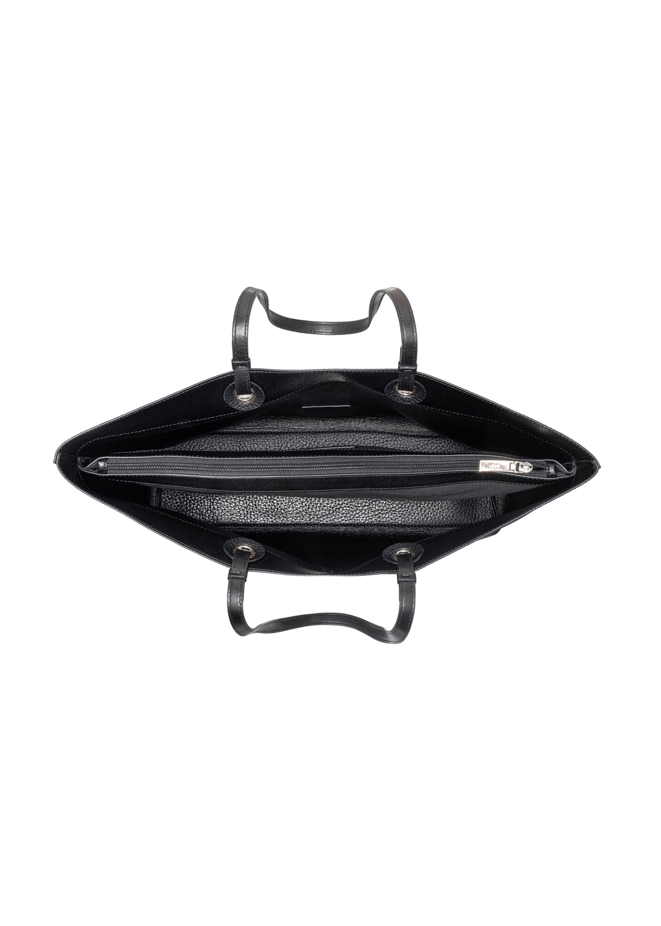 Czarna groszkowana torebka shopper TOREC-1252-9I(Z26), widok produktu w środku na białym tle.