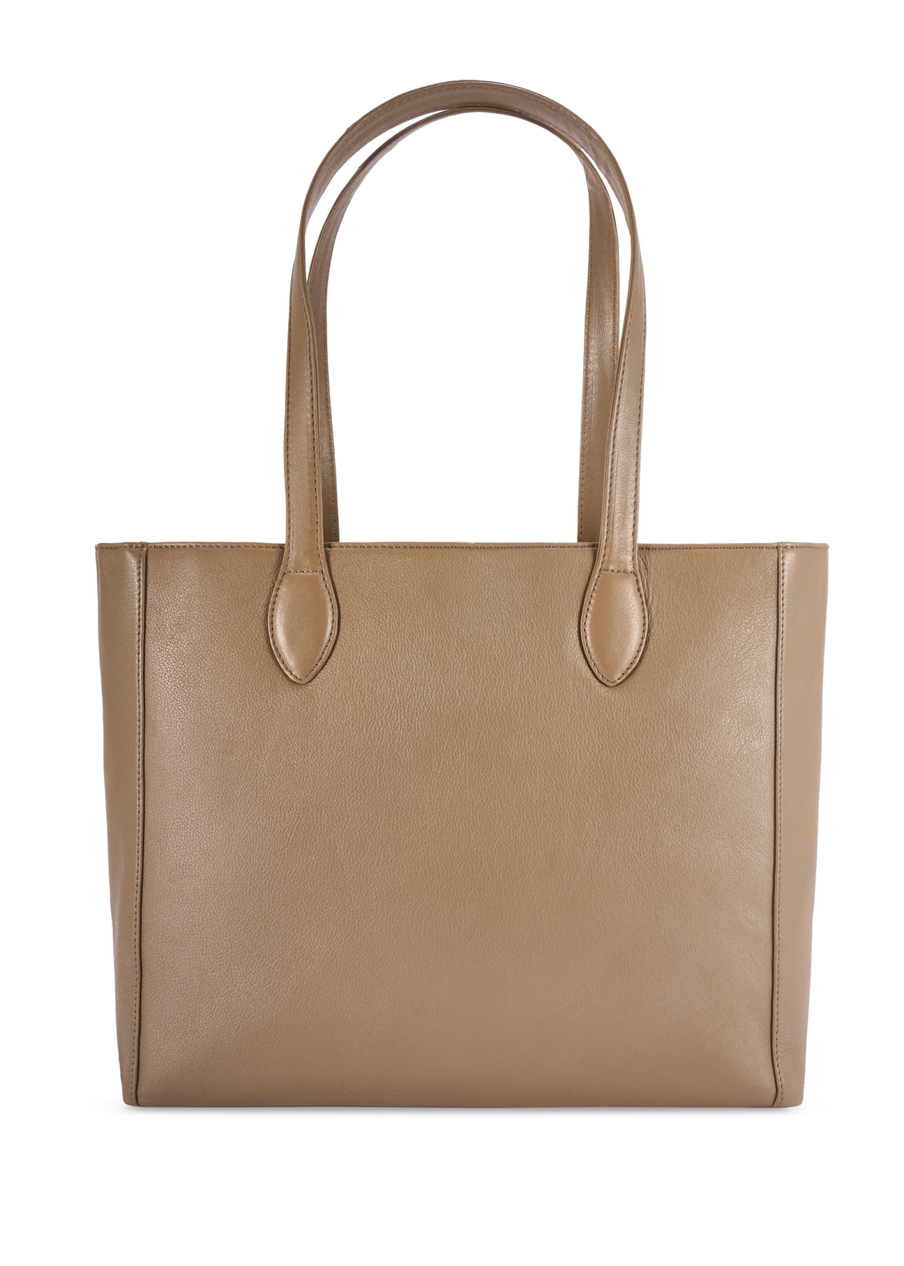 Ciemnobeżowa skórzana torebka shopper damska TORES-0971F-1K(W26) - widok produktu z tyłu, na białym tle. 