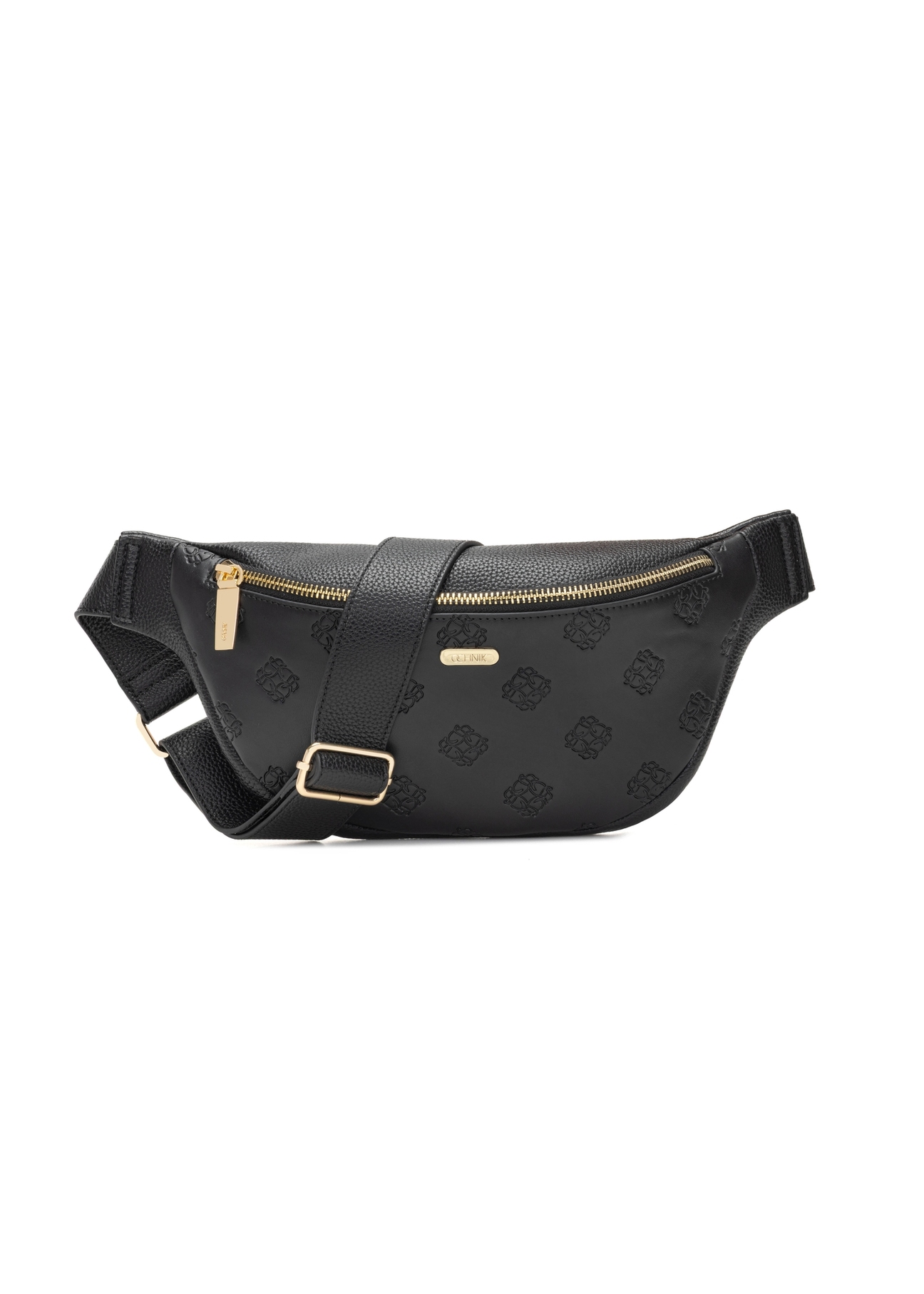 Czarna nerka damska z monogramem TOREC-1158-9P(W26), widok produktu z przodu na białym tle.