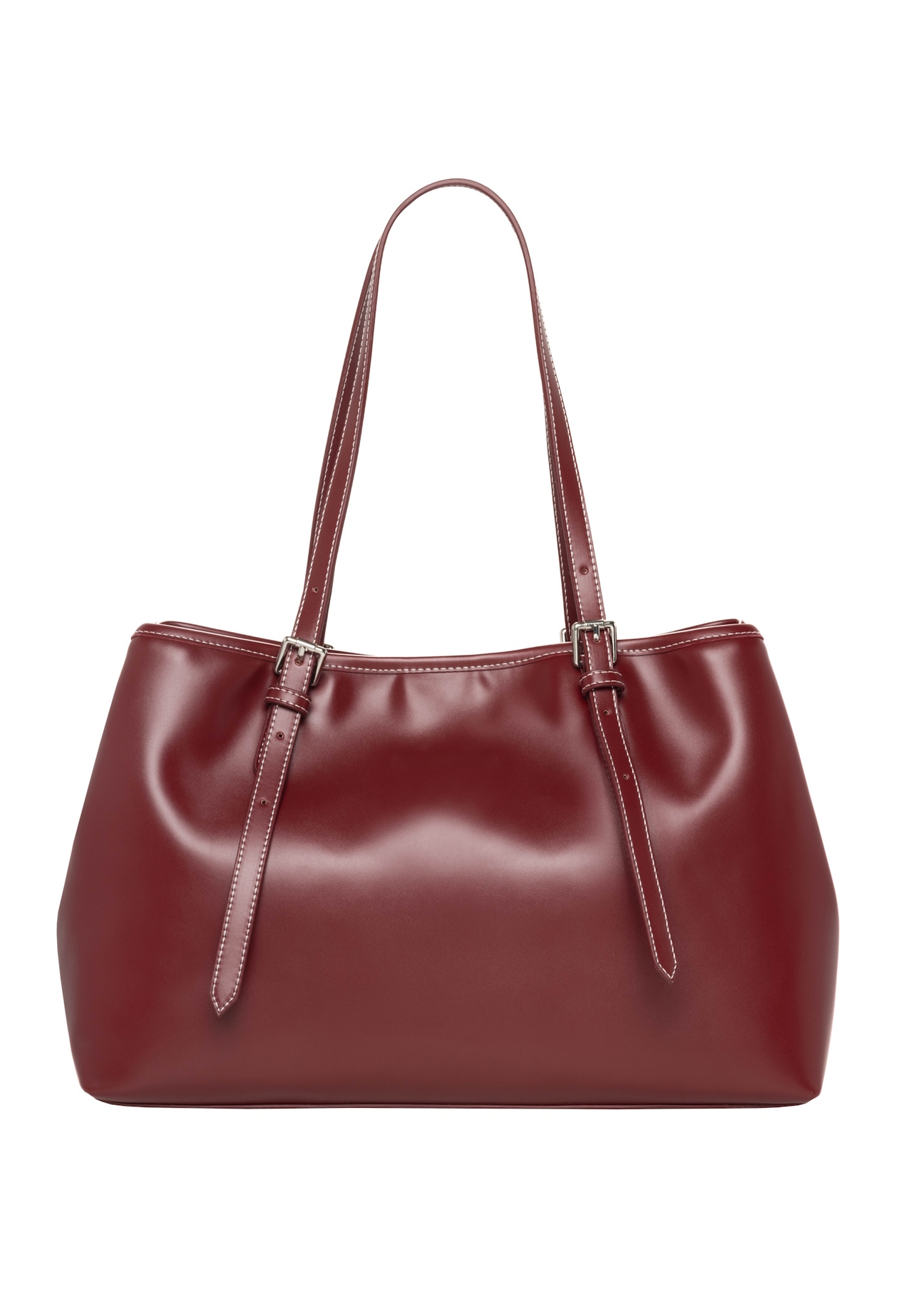 Bordowa duża torebka shopper TOREC-1381-4C(Z26), widok produktu z tyłu na białym tle.