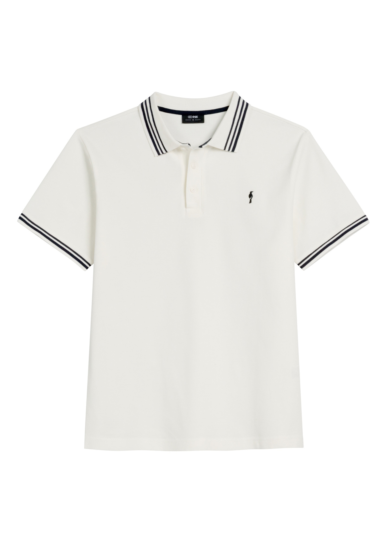 Kremowa męska koszulka polo POLMT-0091-0B(W26), widok produktu z przodu na białym tle.