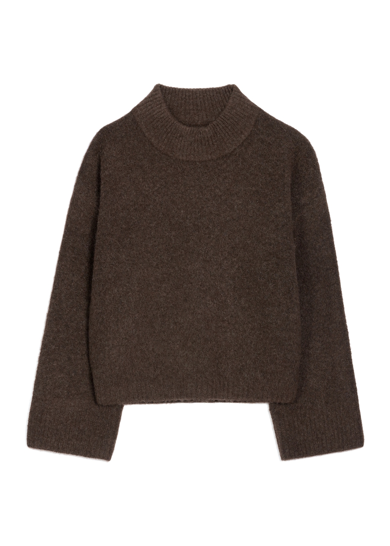 Ciemnobrązowy sweter damski oversize SWEDT-0270-1I(Z26), widok produktu z przodu na białym tle.