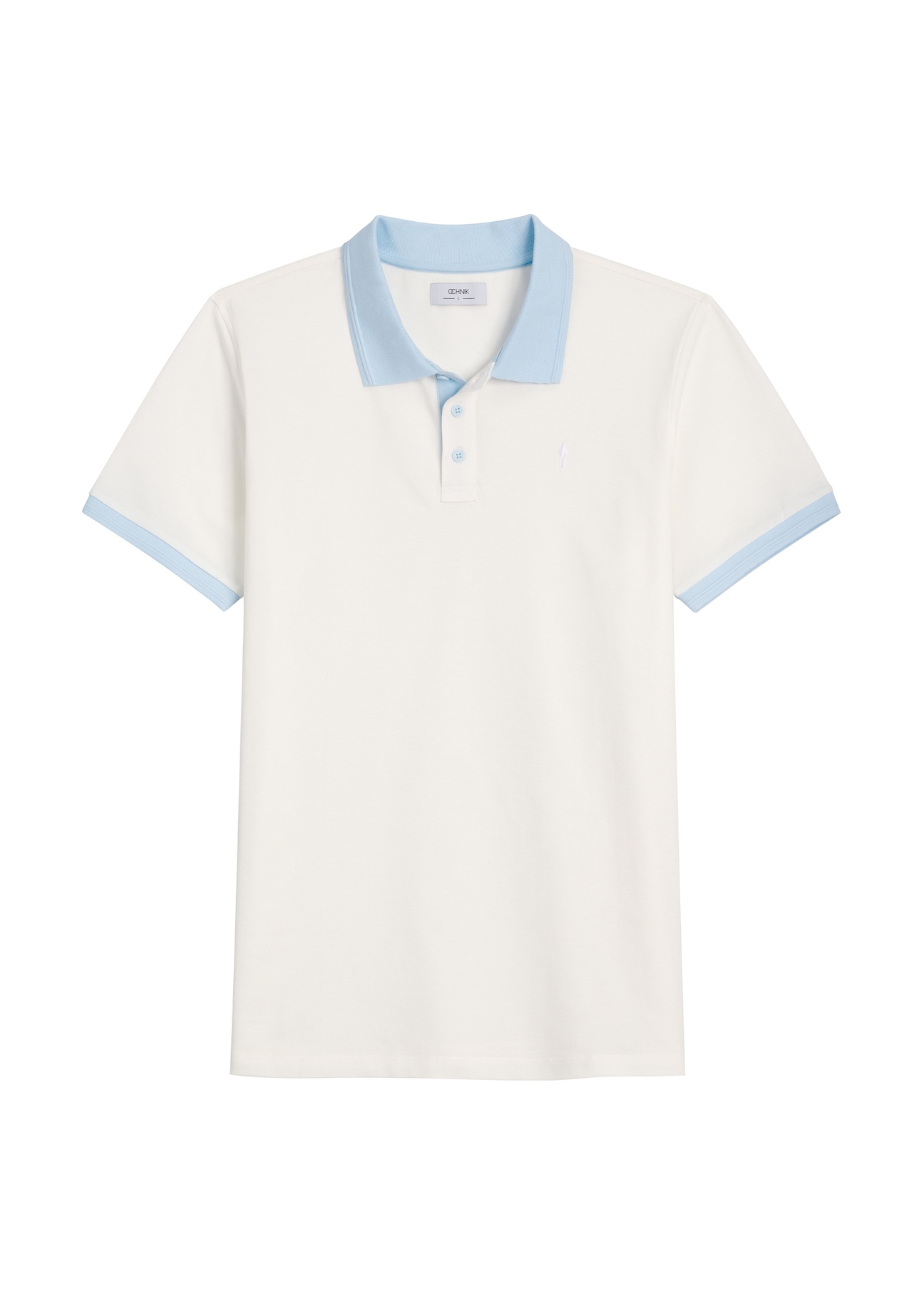 Męska kremowa koszulka polo POLMT-0093-0B(W26), widok produktu z przodu na białym tle.