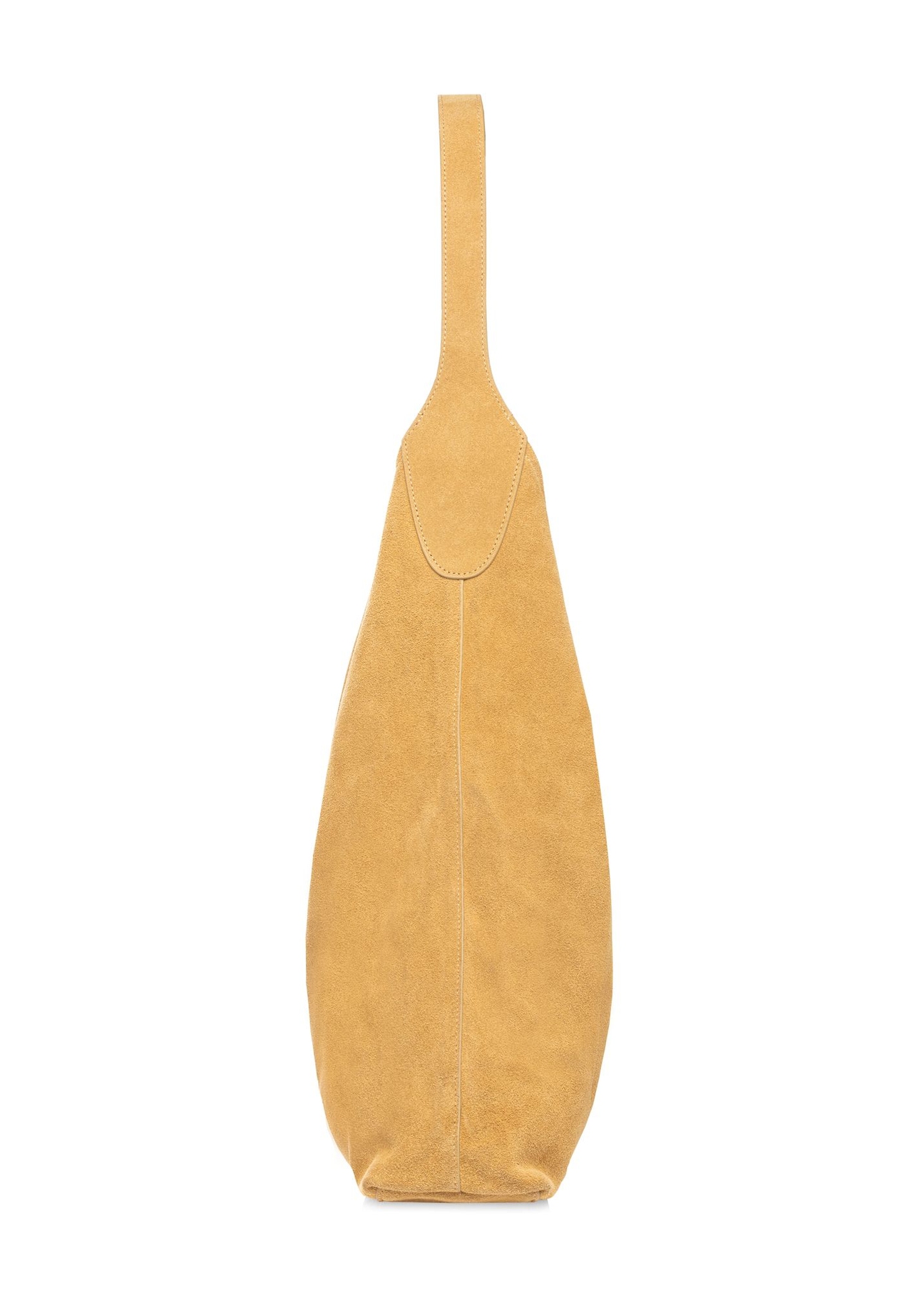 Skórzana torebka shopper w kolorze żółtym TORES-1307-2C(W26) - widok produktu z boku, na białym tle. 
