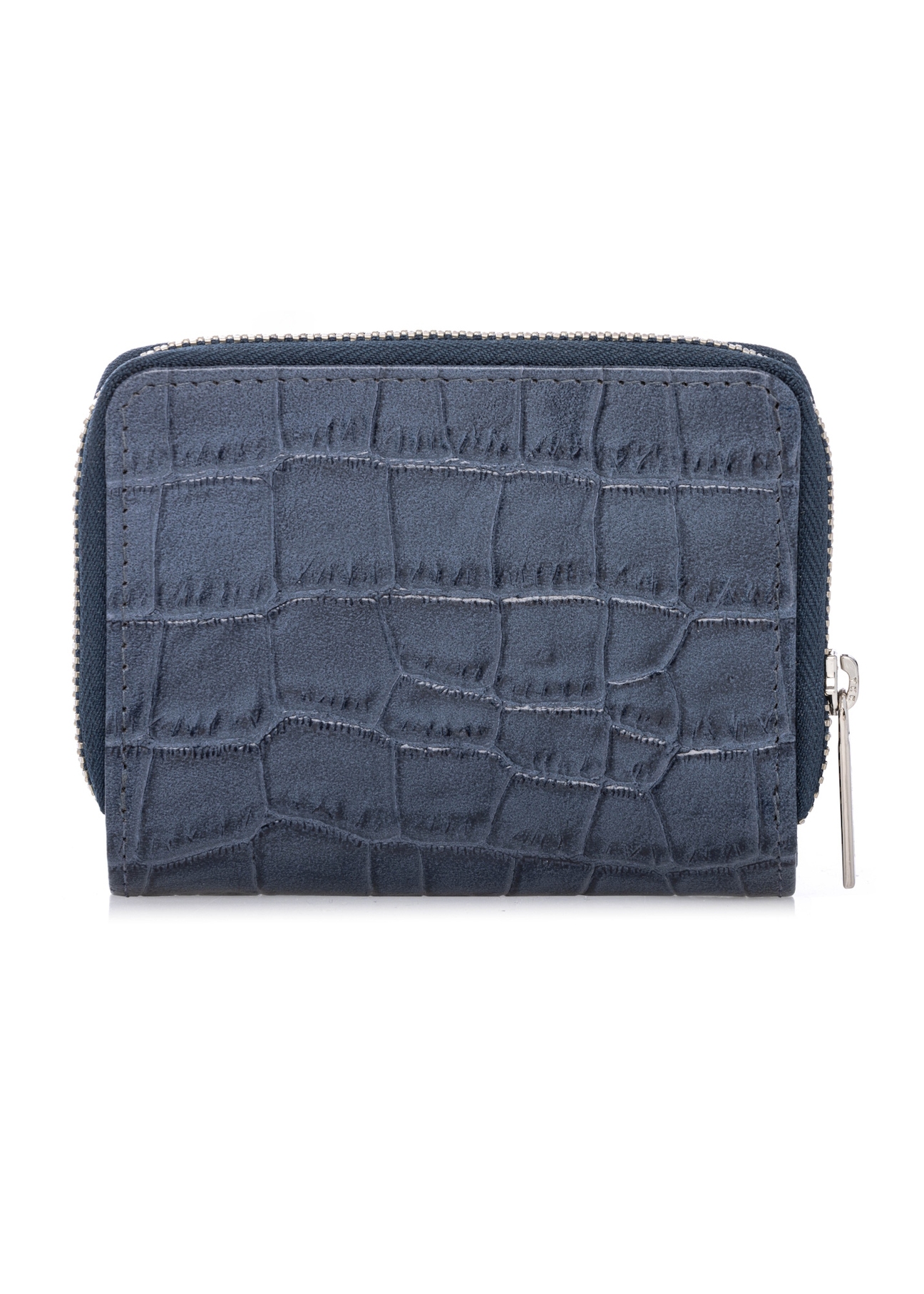 Granatowy portfel damski croco PORES-0888-7D(W26), widok produktu z tyłu na białym tle.