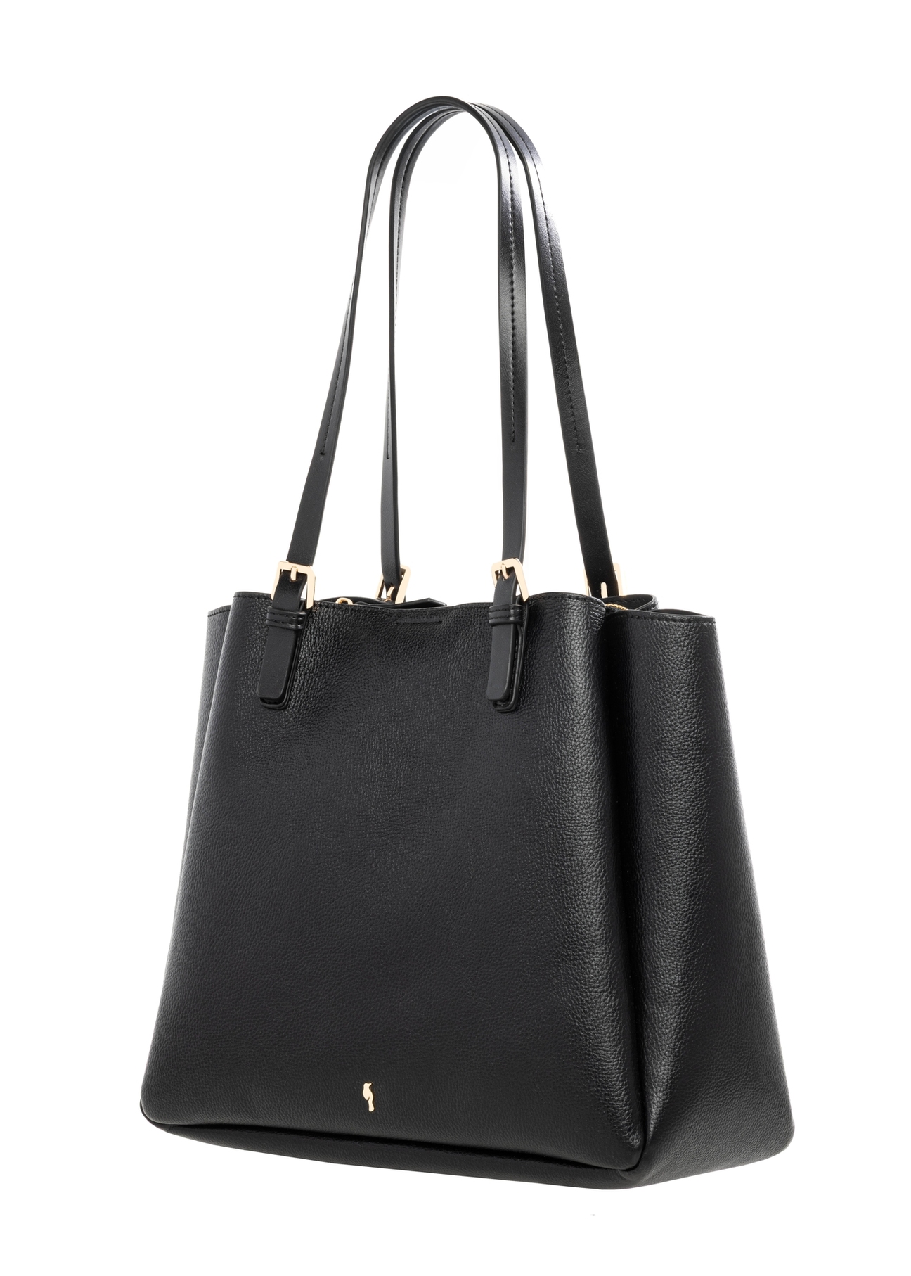 Czarna damska torebka typu shopper TOREC-1344-9I(Z26) - widok produktu po skosie, na białym tle. 