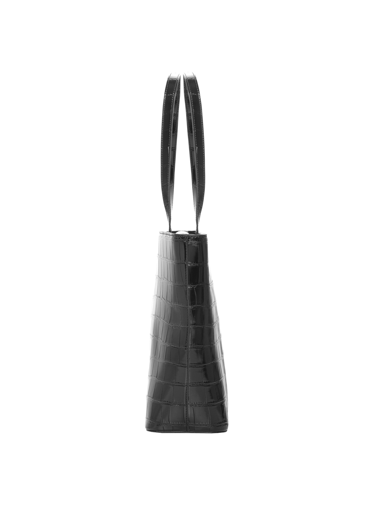 Czarna torebka shopper croco TOREC-1242-9G(Z26), widok produktu z boku na białym tle.