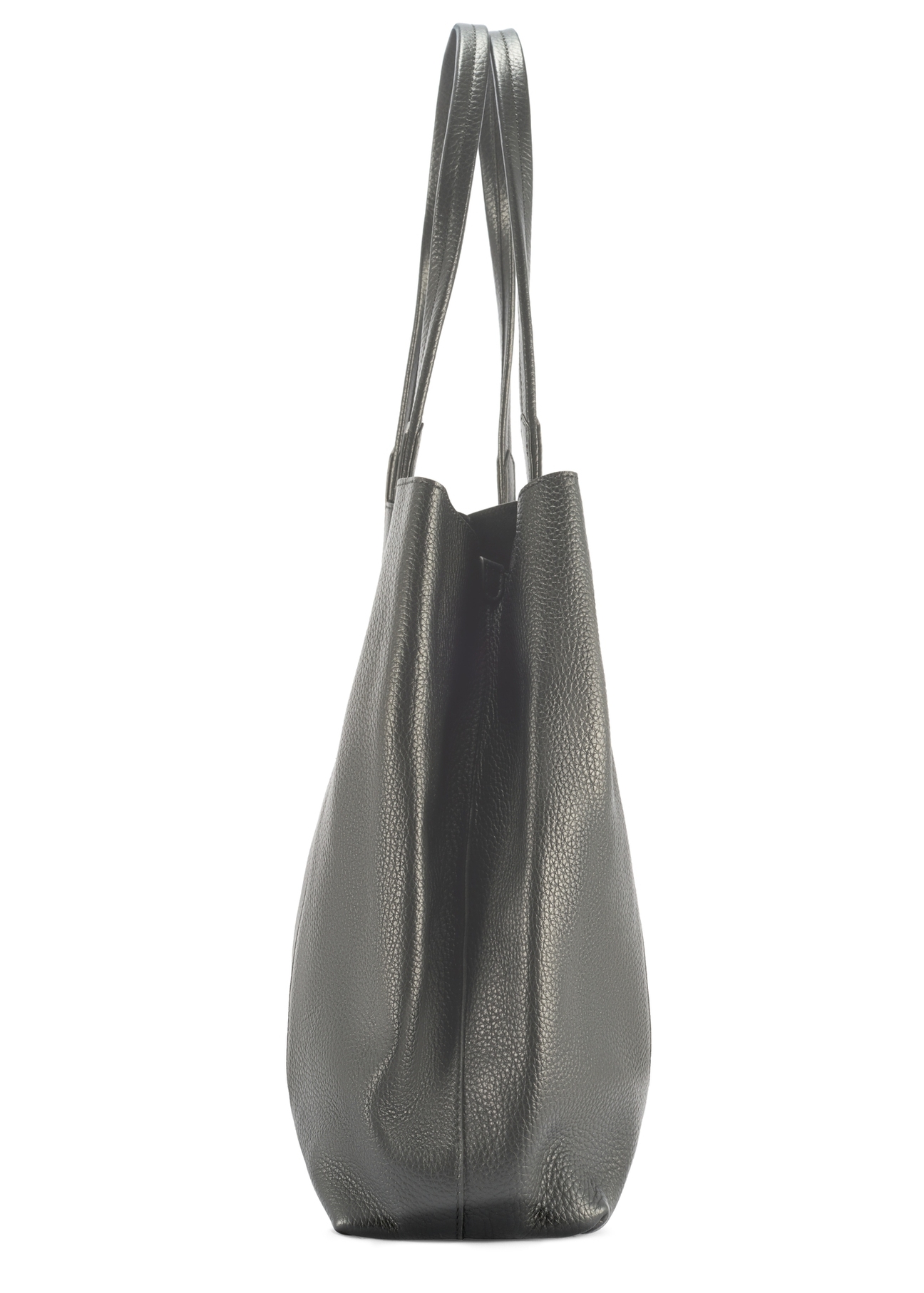 Czarna duża skórzana torebka shopper TORES-1212-9I(W26) - widok produktu z boku, na białym tle.