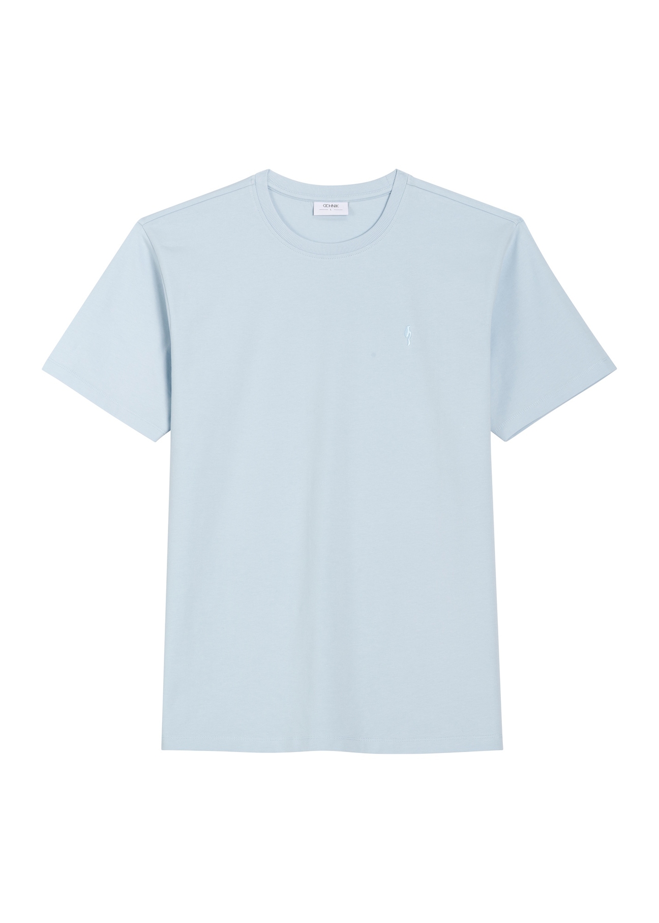 Jasnoniebieski T-shirt męski TSHMT-0120-7A(Z26) - widok produktu z przodu, na białym tle. 