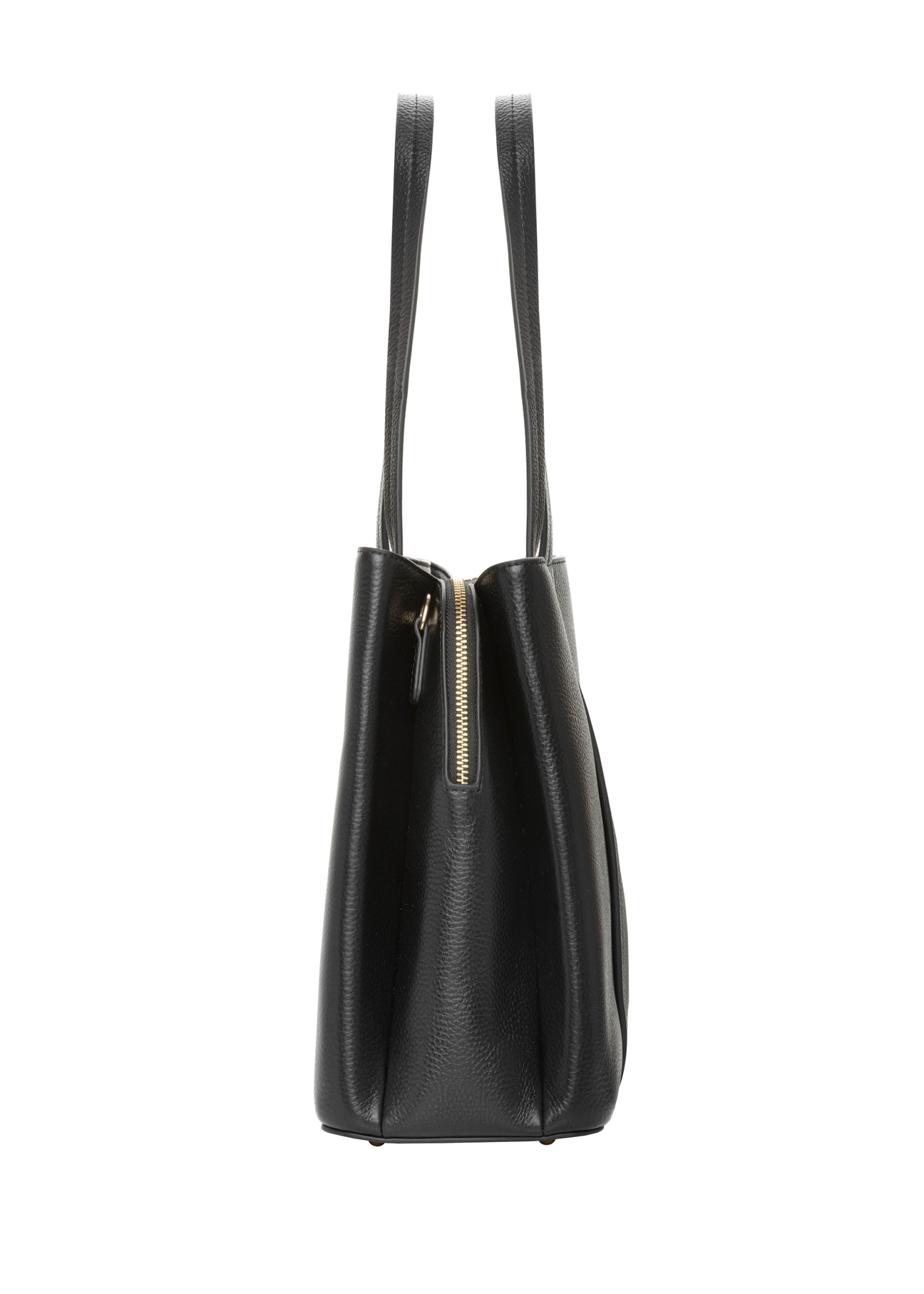 Czarna skórzana torebka shopper TORES-1342-9I(Z26). Widok od boku na białym tle.