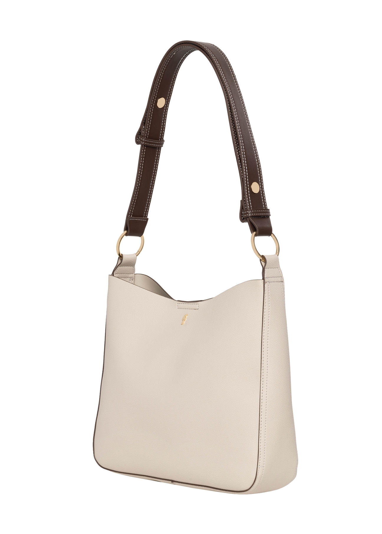 Torebka damska hobo w kolorze ecru TOREC-1257-0B(Z26). Widok produktu skosem na białym tle.