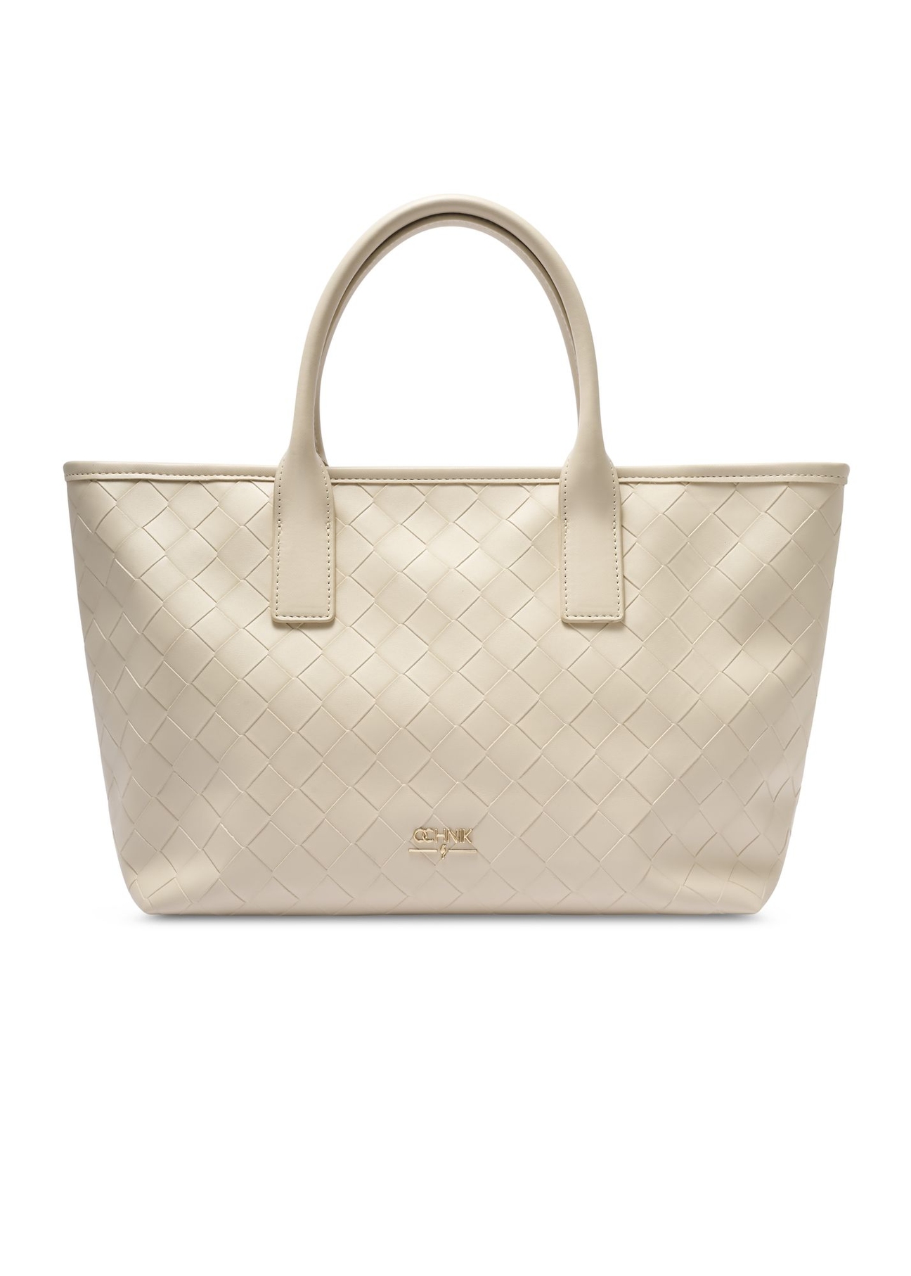 Kremowa torebka damska z plecionką TOREC-1212-0B(W26) - widok produktu z przodu, na białym tle. 
