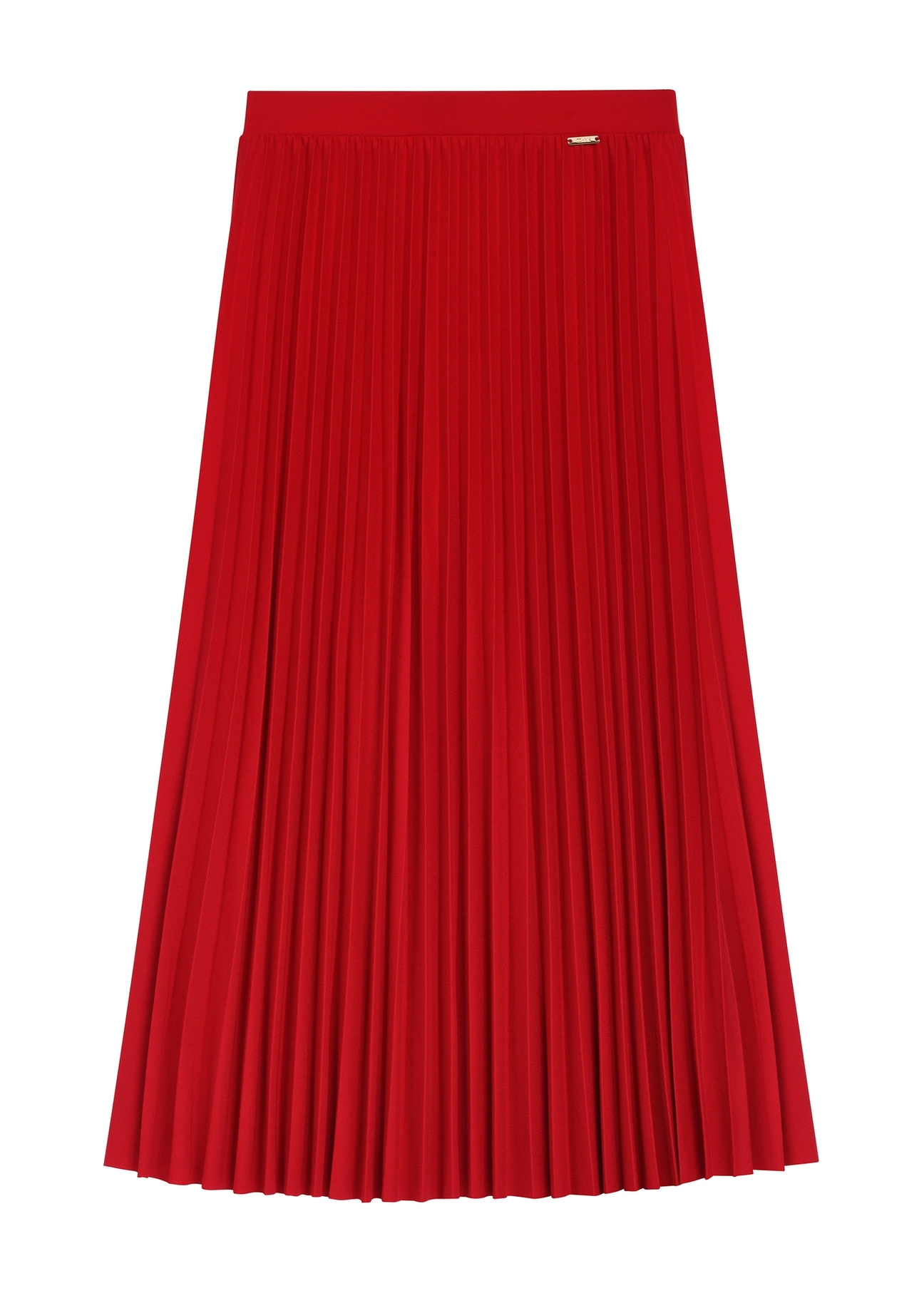 Czerwona plisowana spódnica midi SPCDT-0096-4B(W26), widok produktu z przodu na białym tle.