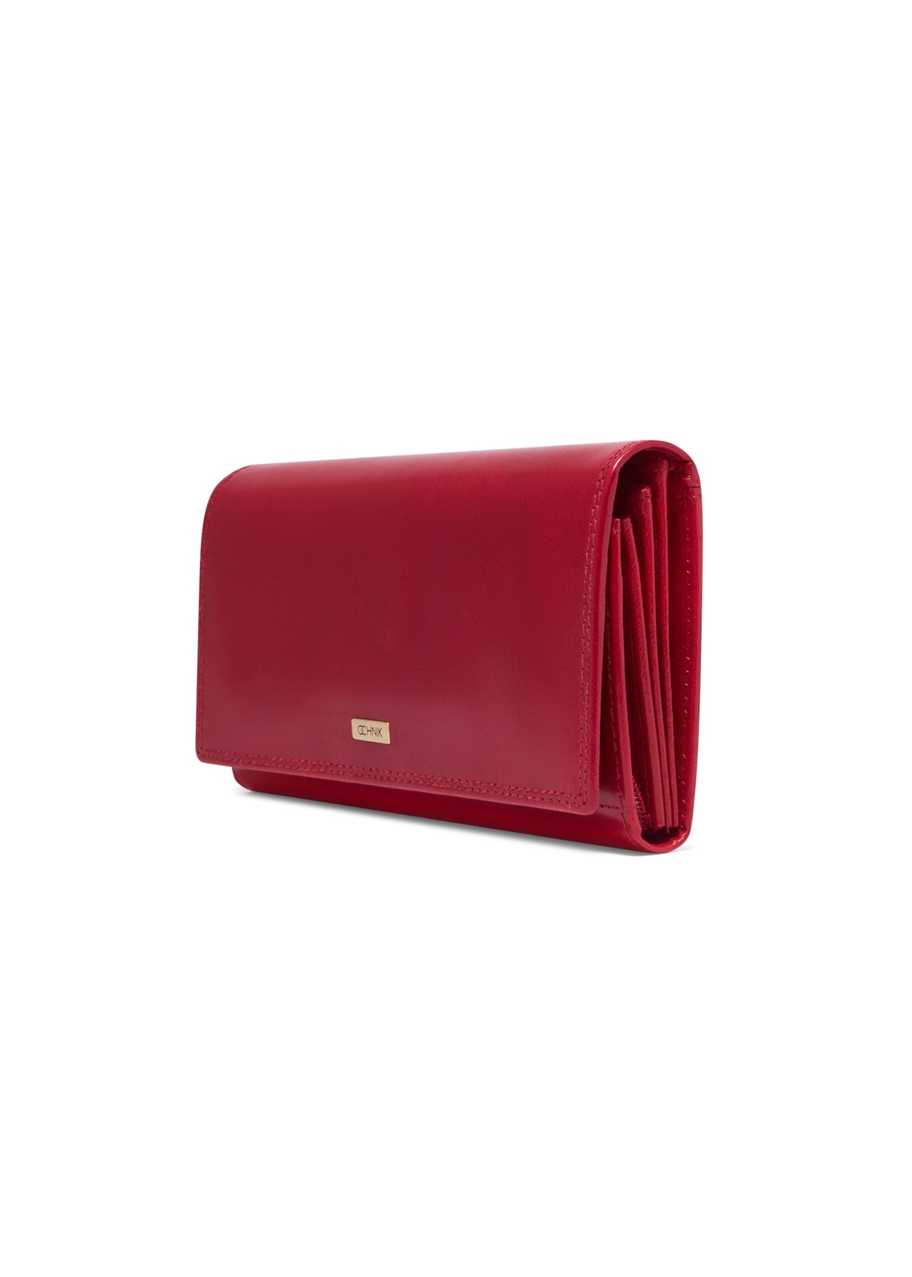 Czerwony portfel damski PL-125-4B(KS), widok produktu skosem na białym tle.