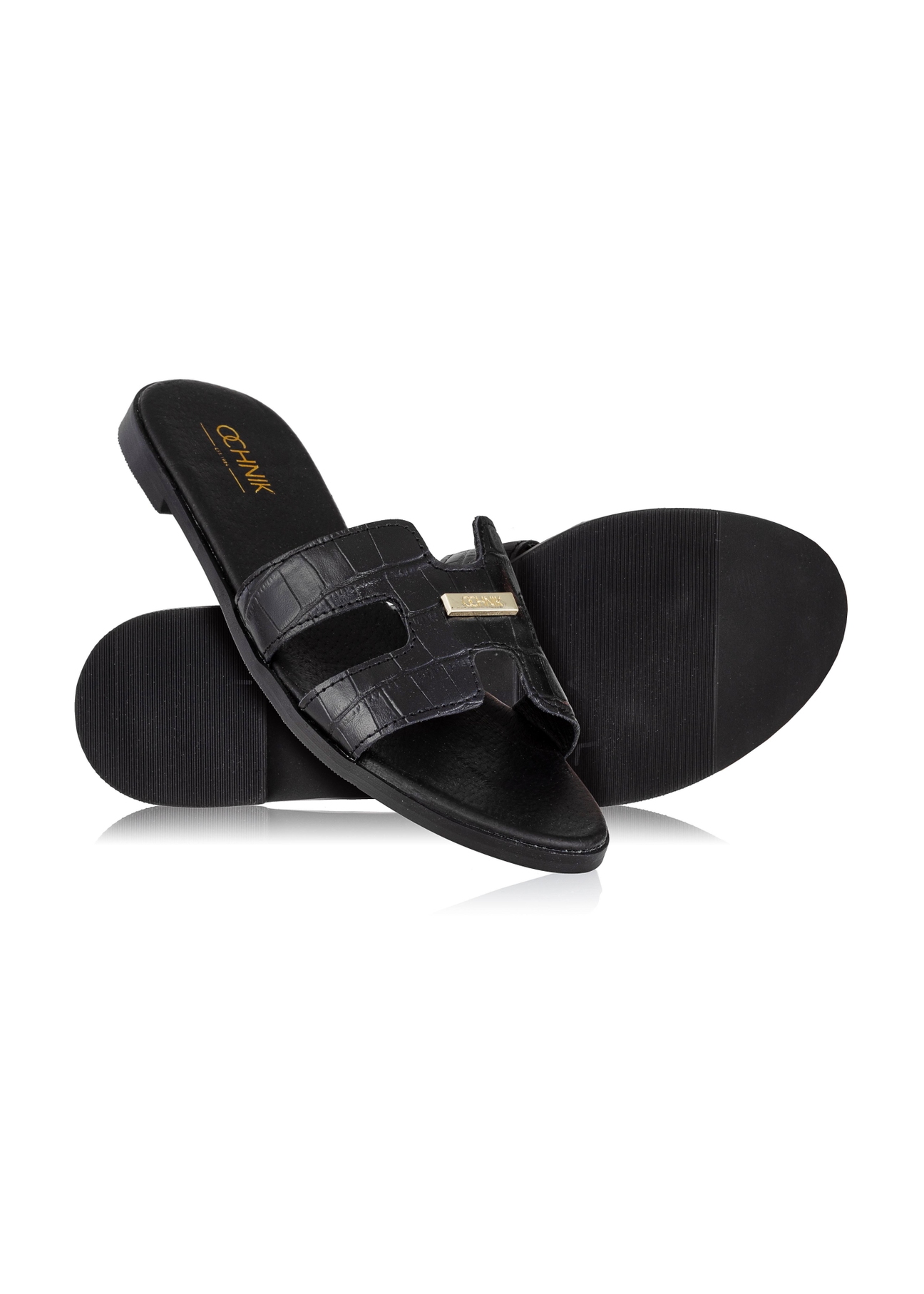 Czarne klapki damskie croco BUTYD-0725C-98(W25)-04