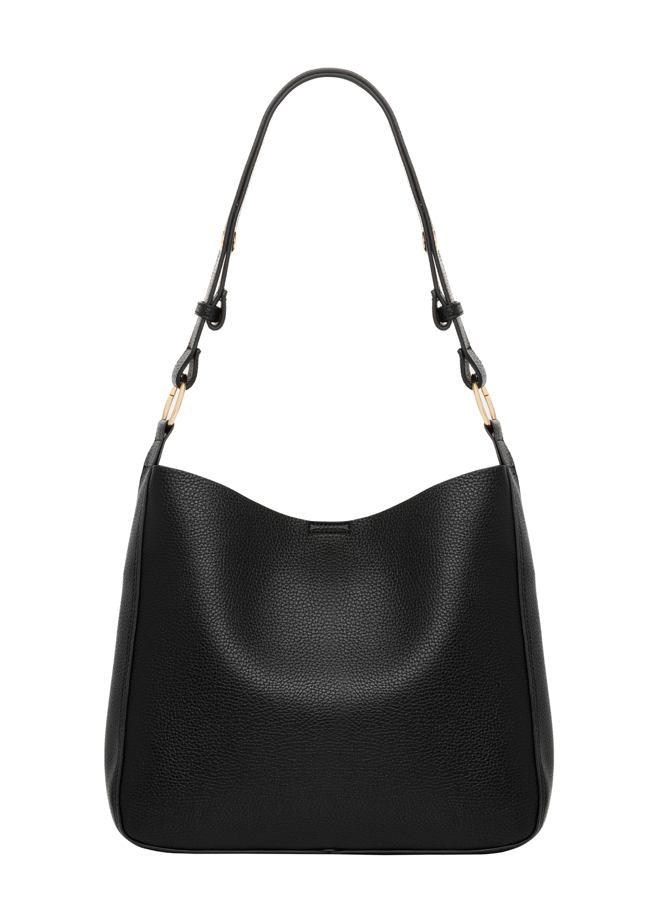 Czarna torebka damska hobo TOREC-1257-9I(Z26) - widok produktu z tyłu, na białym tle. 