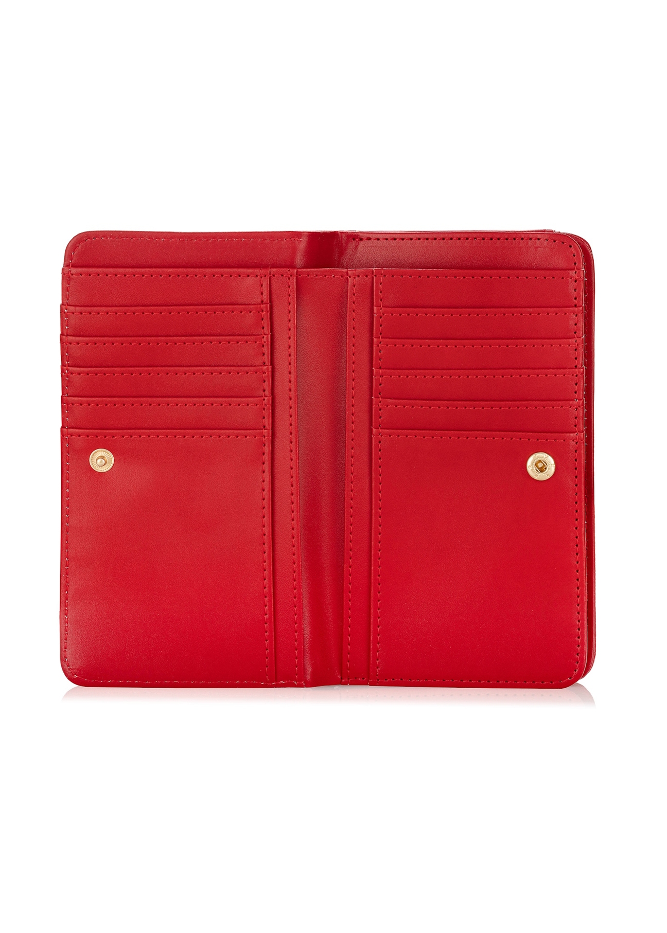 Czerwony portfel damski z logo POREC-0362-4A(W26), widok produktu w środku na białym tle.