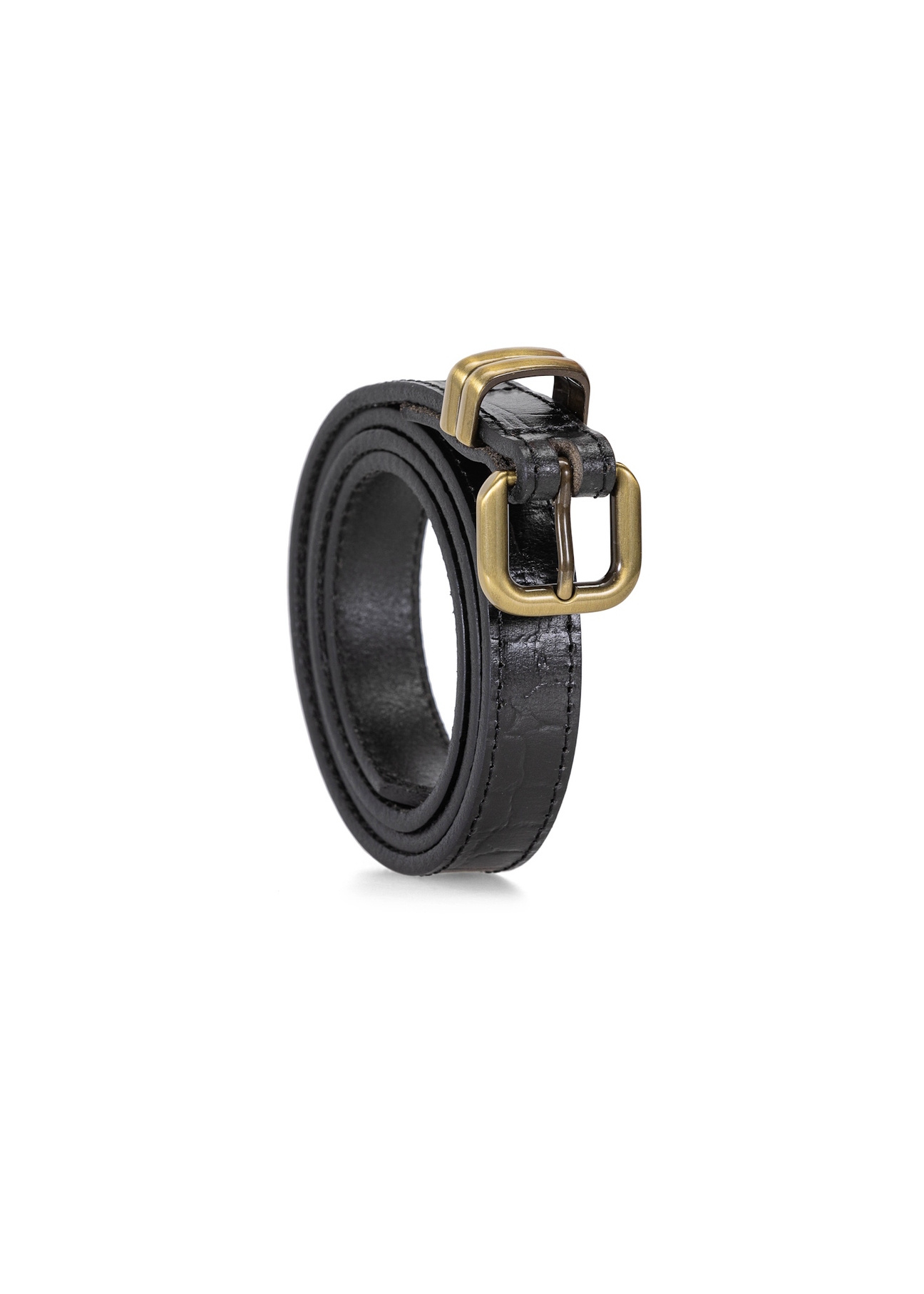 Skórzany pasek damski croco w kolorze czarnym PASDS-0321-99(W25)-02
