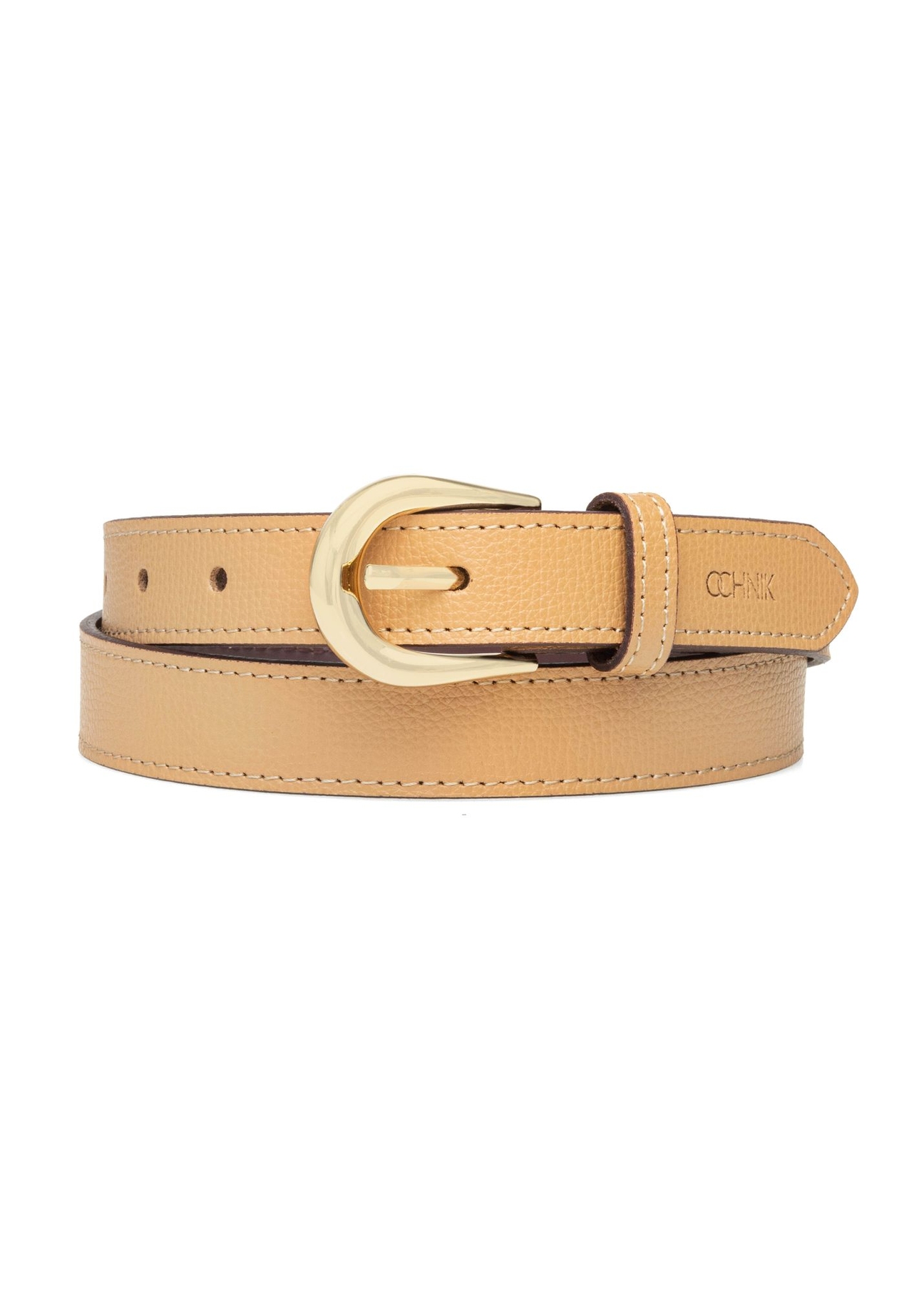 Ciemnobeżowy skórzany pasek damski PASDS-0303-1C(W26)