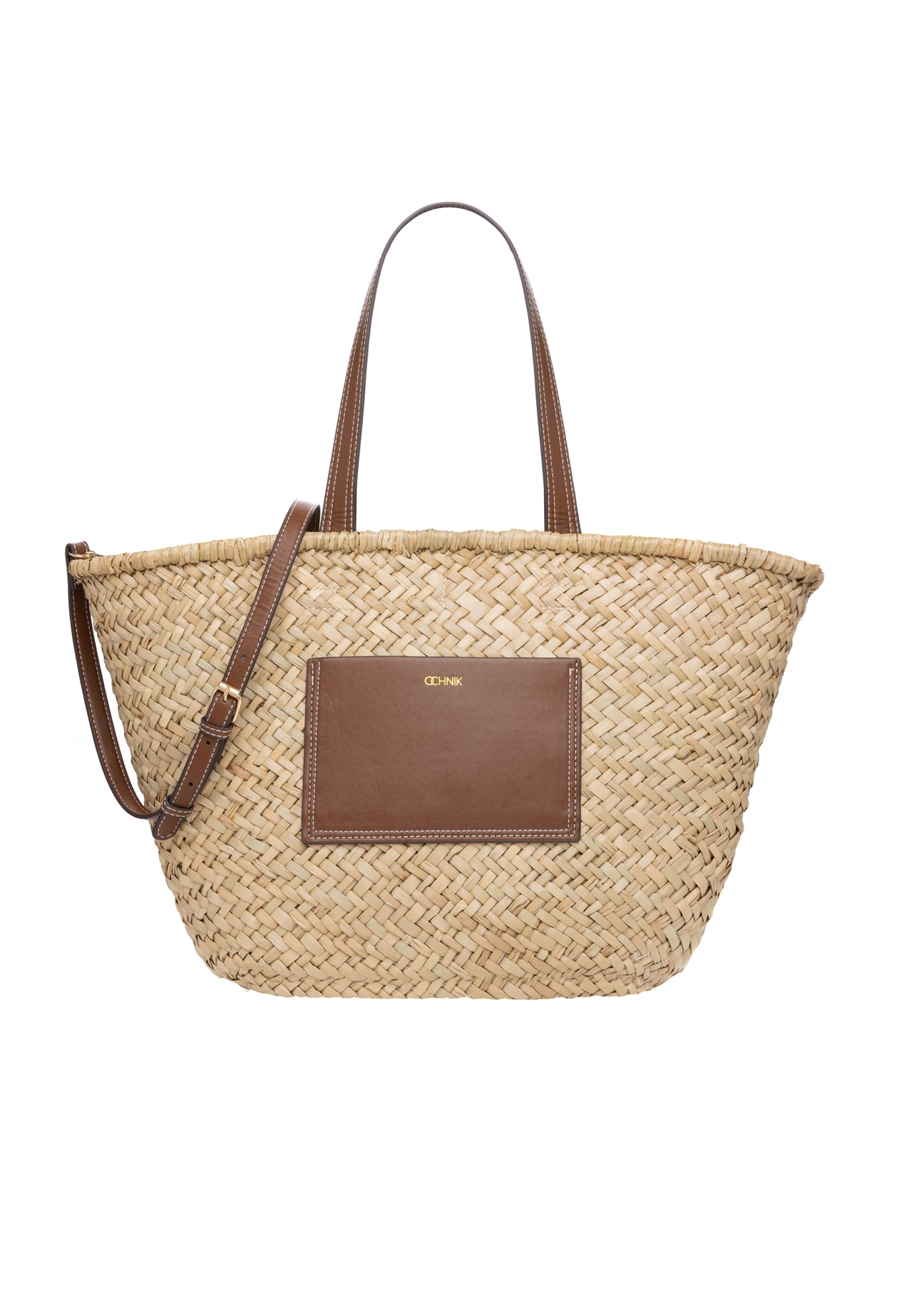 Słomkowa torebka damska typu shopper TOREC-1219-1E(W26), widok produktu z przodu na białym tle.