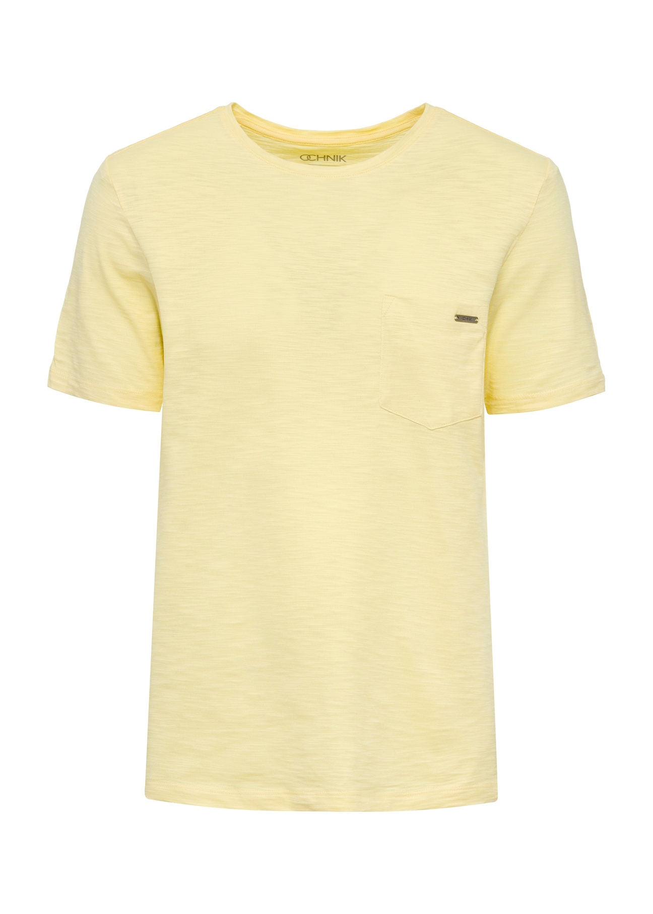 Żółty bawełniany t-shirt męski TSHMT-0121-21(W25), widok produktu przodem na białym tle.