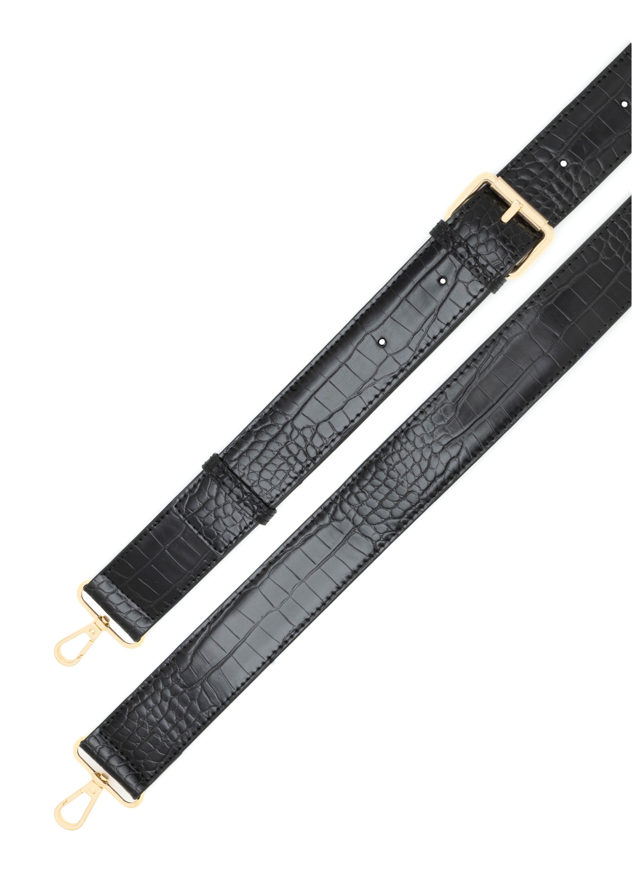 Czarna mała torebka damska croco TOREC-1172-9G(W26), widok paska produktu na białym tle.