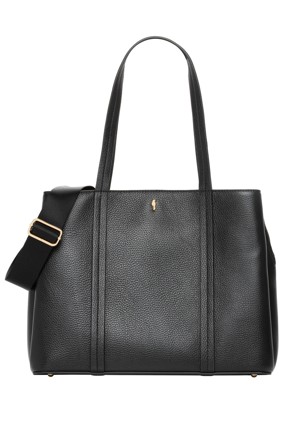 Czarna skórzana torebka shopper TORES-1342-9I(Z26). Widok od przodu na białym tle.