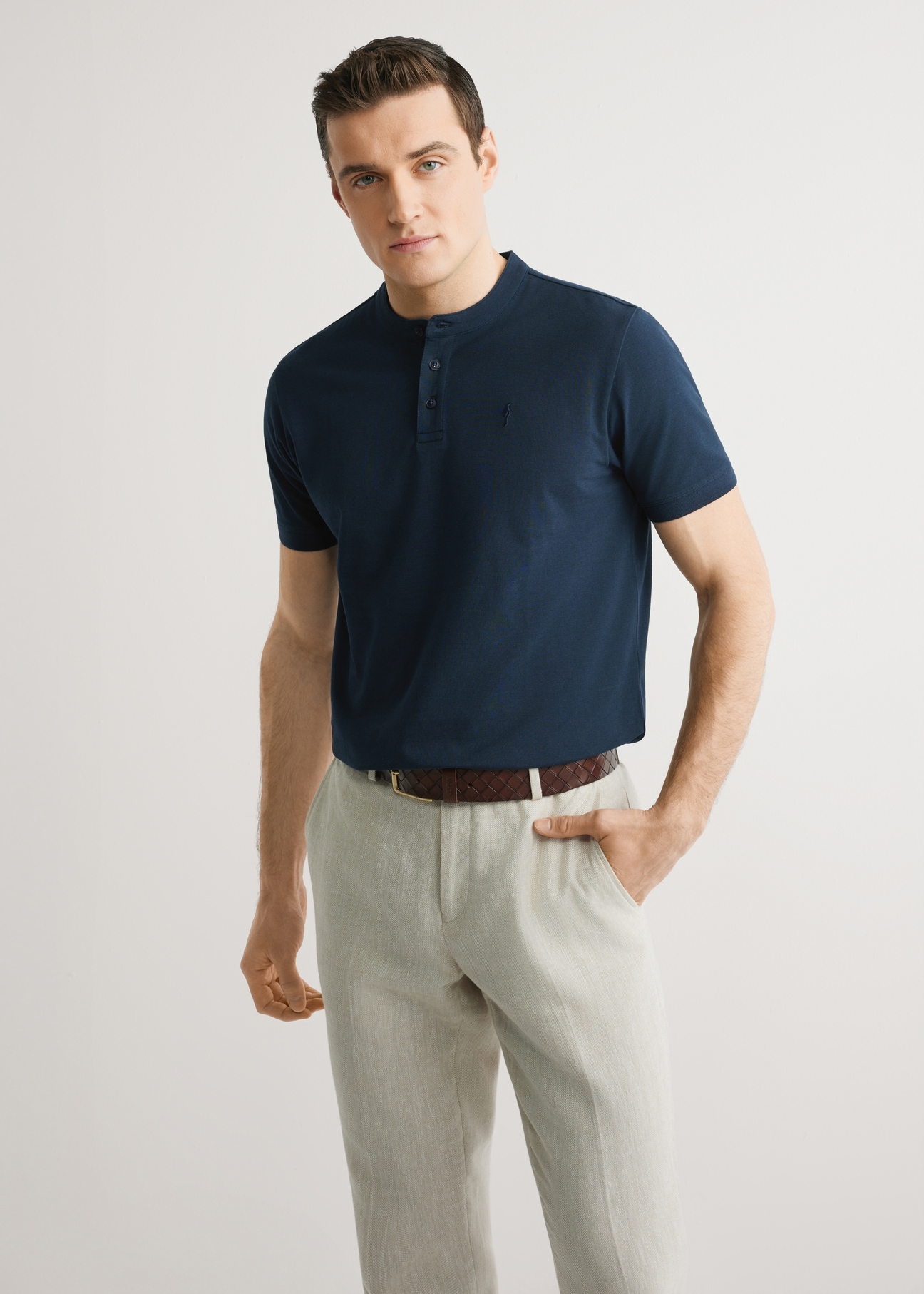 Granatowa koszulka polo męska POLMT-0061-7E(W26)