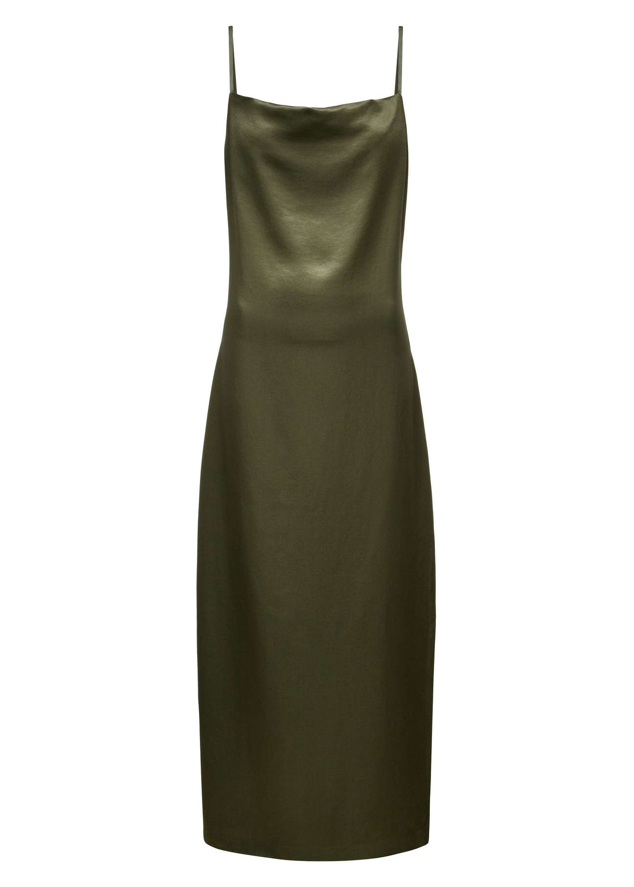 Sukienka khaki z satynowego materiału SUKDT-0218-55(W25)-01