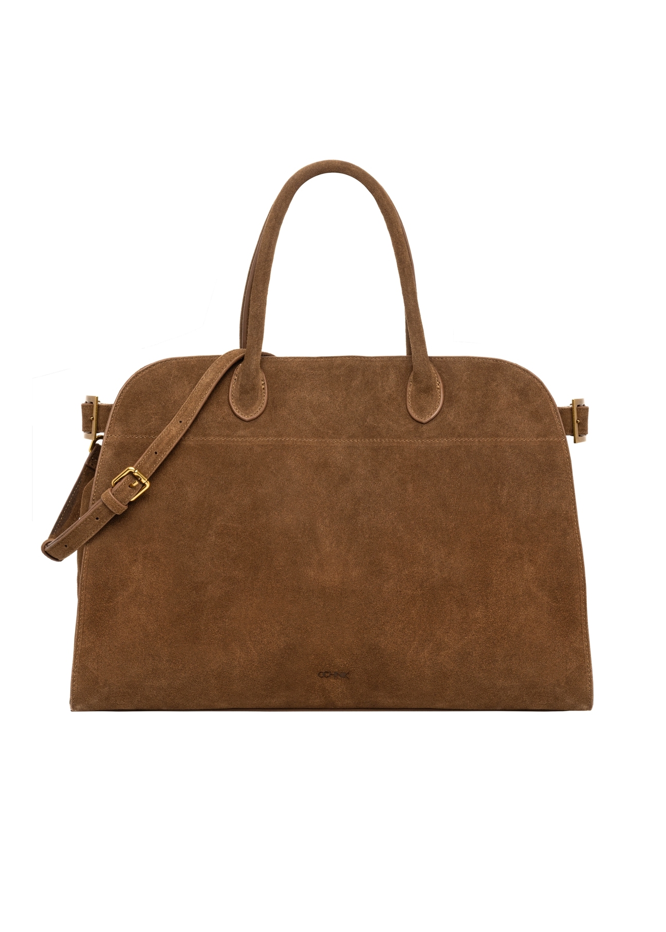 Koniakowa skórzana torebka damska typu shopper TORES-1412-1F(Z26). Widok od przodu na białym tle.