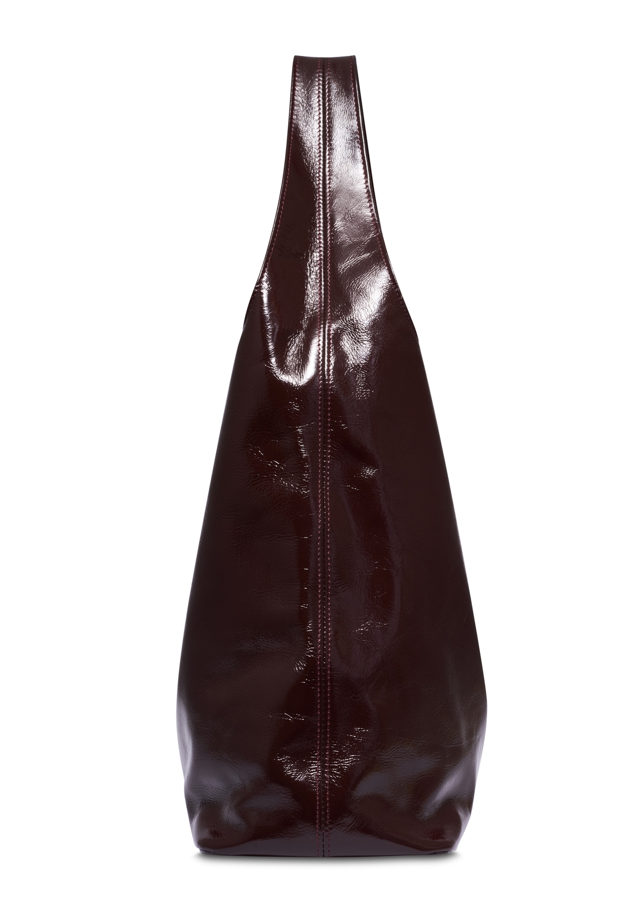 Bordowa skórzana torebka shopper TORES-1372-4D(Z26), widok produktu z boku na białym tle.