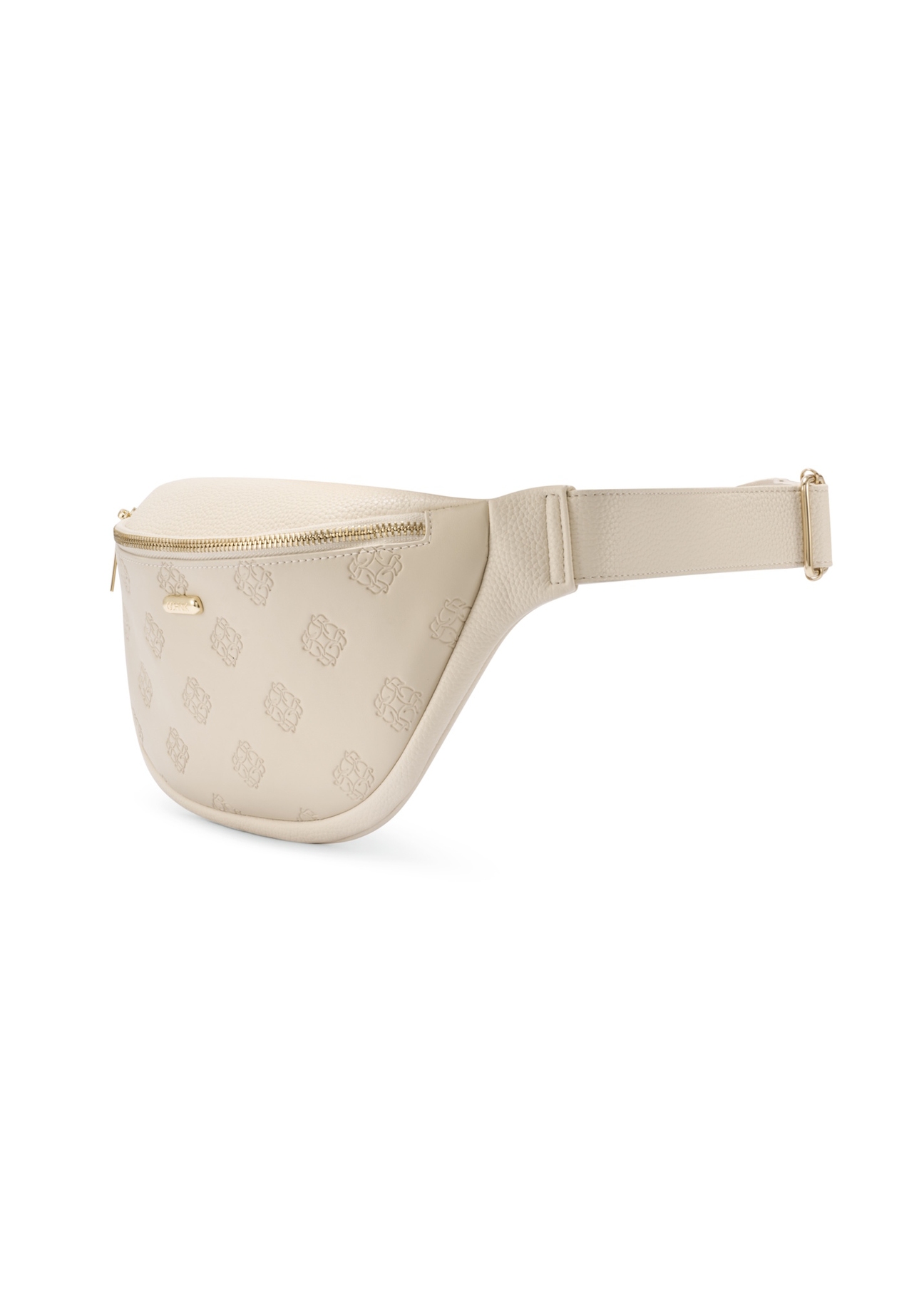 Kremowa nerka damska z monogramem TOREC-1158-0B(W26), widok produktu skosem na białym tle.