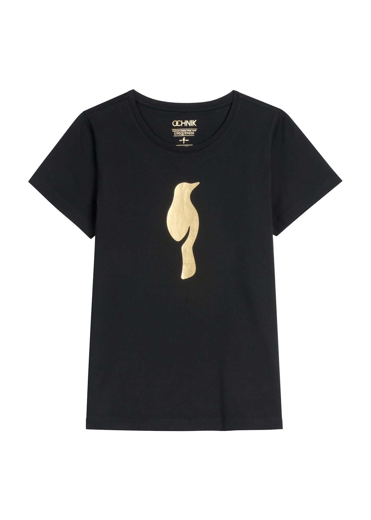 Czarny T-shirt damski z logo TSHDT-0155-99(W26), widok produktu z przodu na białym tle.