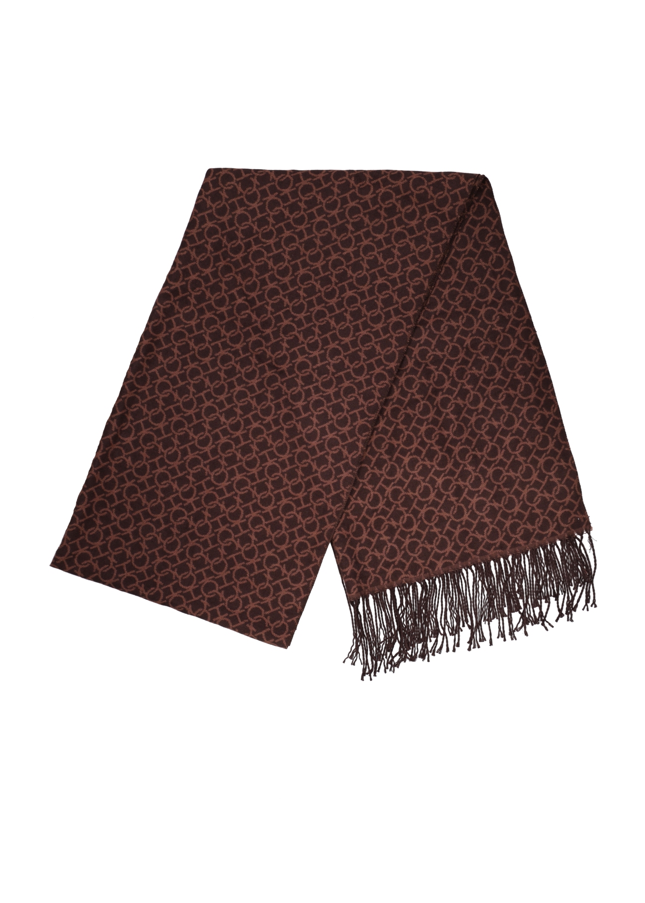 Damski szalik dwustronny z monogramem SZADT-0235-1I(Z26) - zbliżenie na detal, na białym tle.
