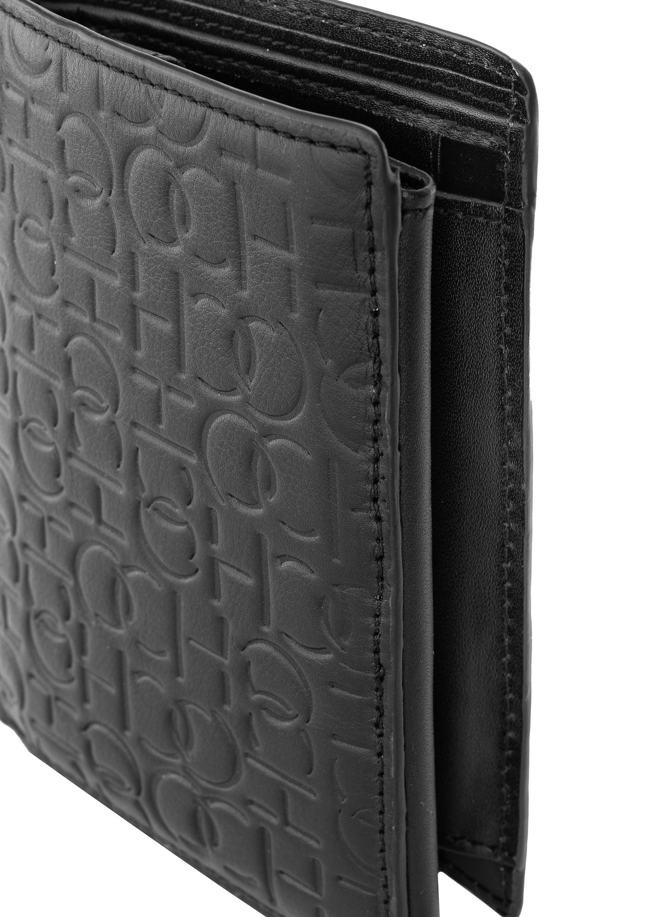 Skórzany czarny portfel męski z monogramem PORMS-0600-98(Z23)-06