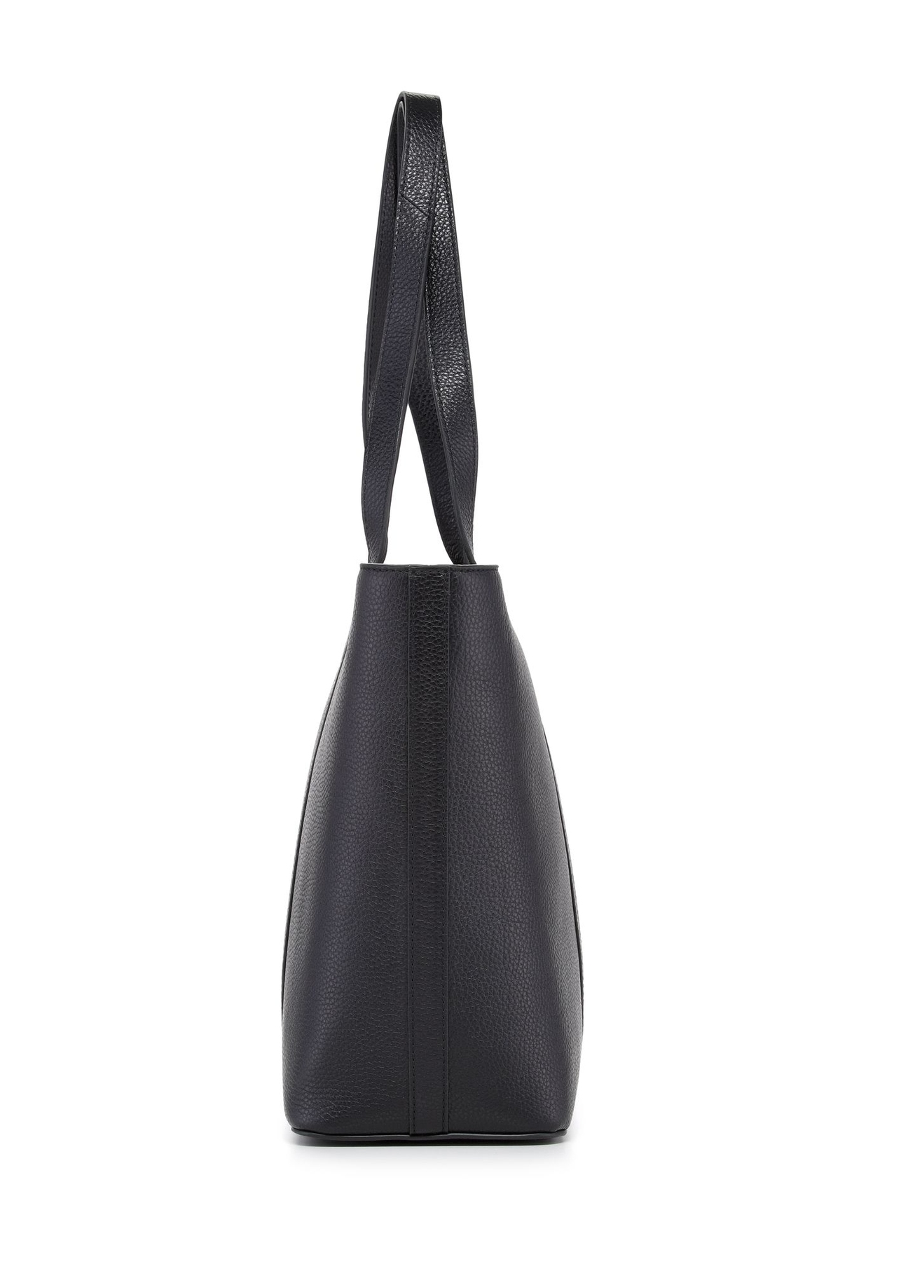 Czarna skórzana torebka shopper TORES-1273-9I(W26) - widok produktu z boku na białym tle. 