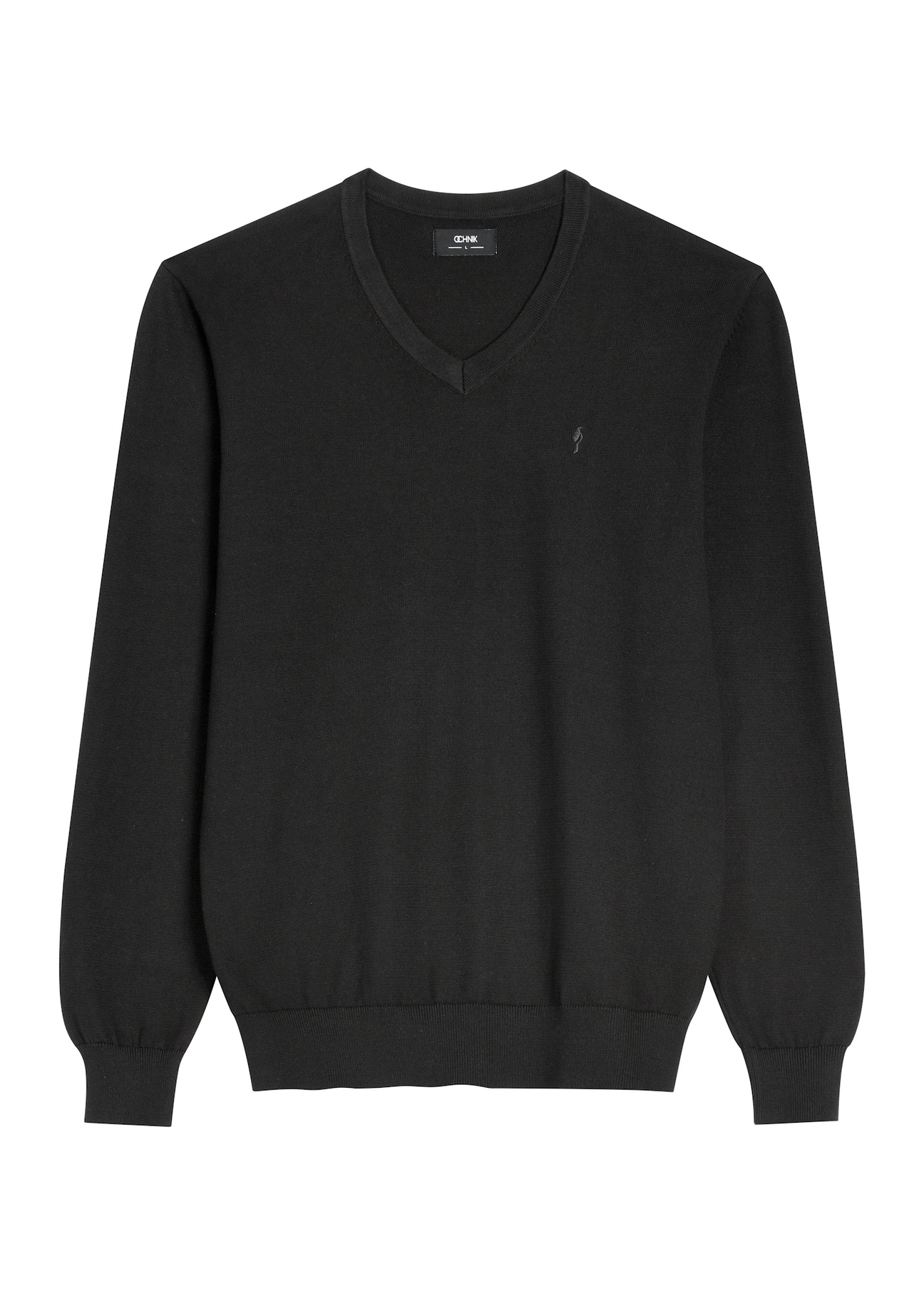 Czarny sweter męski z logo SWEMT-0159A-99(Z26), widok produktu z przodu na białym tle.