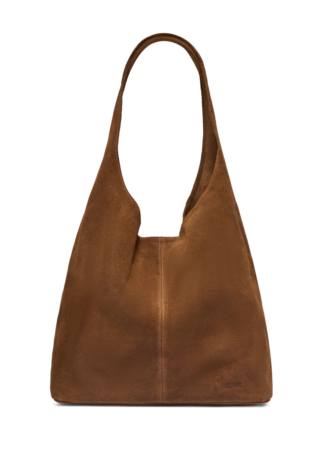 Zamszowa torebka shopper w kolorze koniaku TORES-1403-1F(Z26) - widok produktu z przodu, na białym tle. 