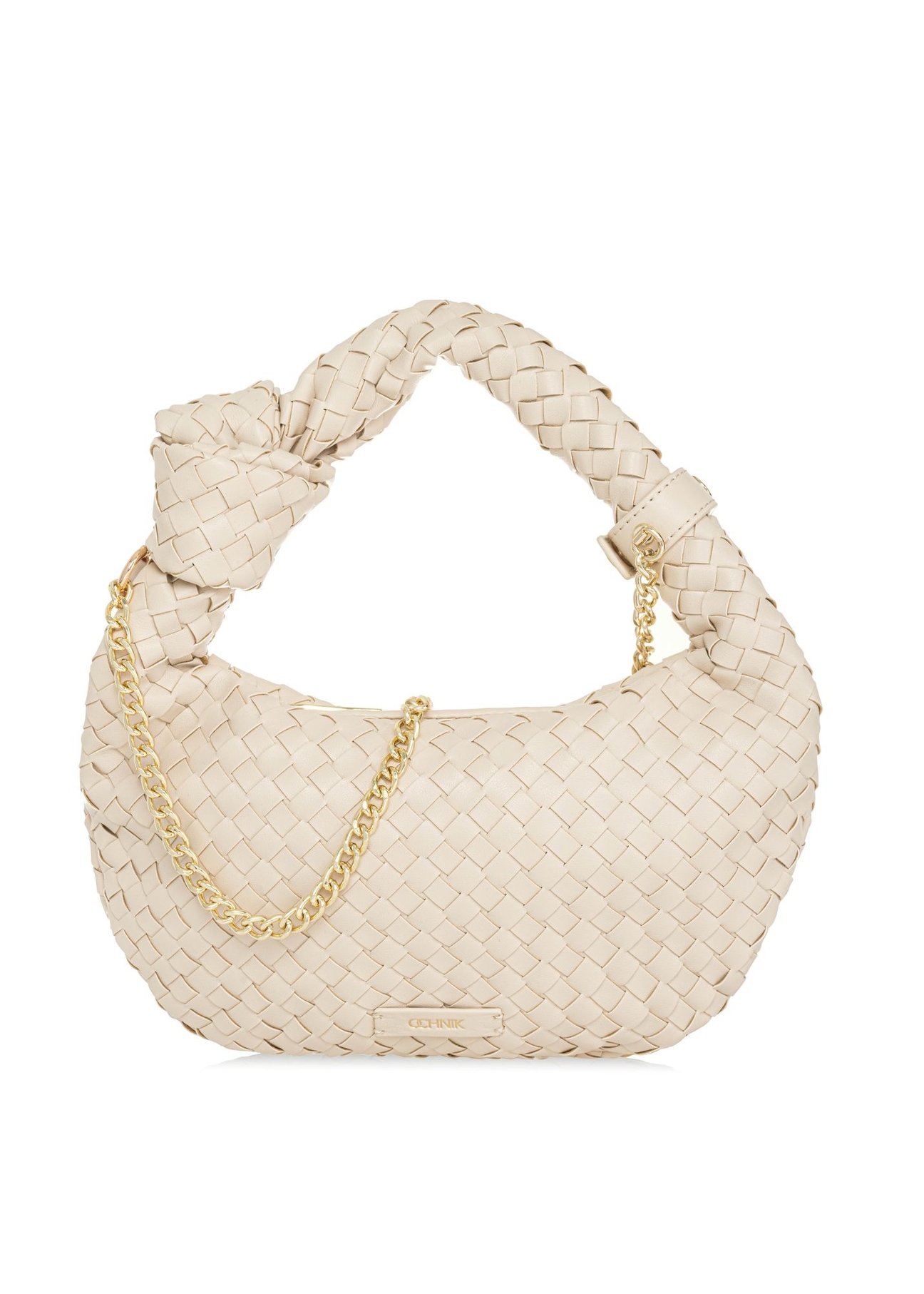 Pleciona torebka kremowa w stylu hobo TOREC-1007-12(W25) - widok przodu na białym tle. 