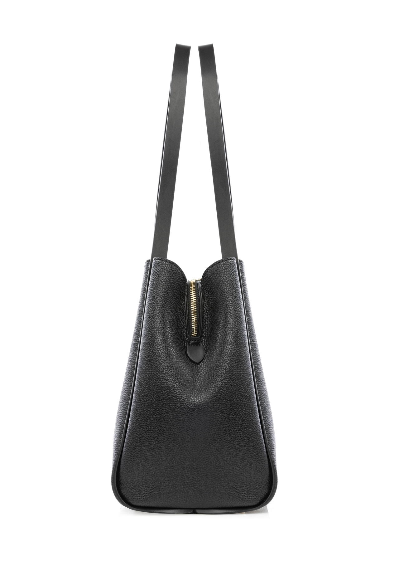 Czarna torebka shopper damska TOREC-1183-99(W26) - widok produktu z boku, na białym tle. 