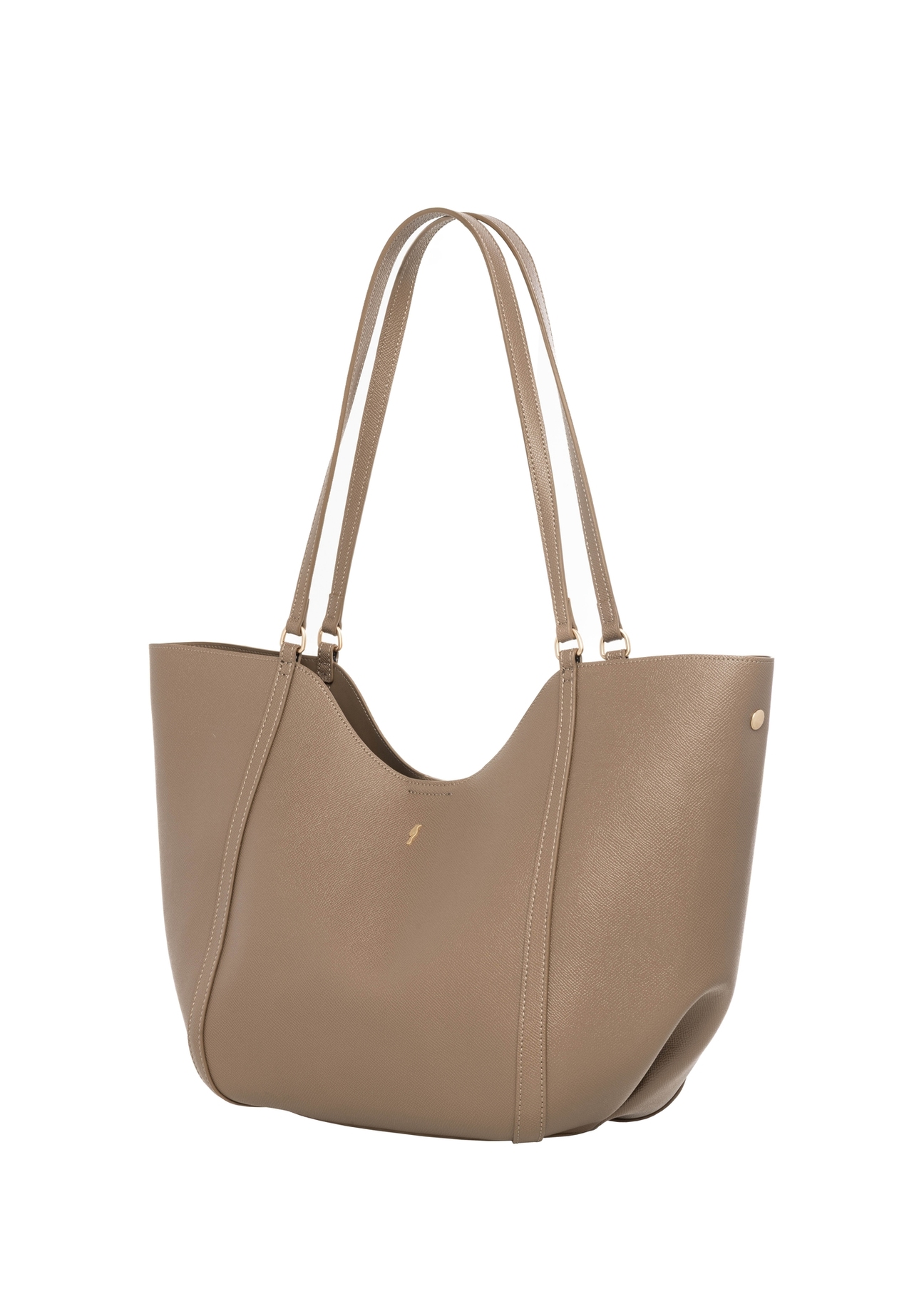Beżowa torebka damska typu shopper TOREC-1296-1B (Z26), widok produktu skosem na białym tle.