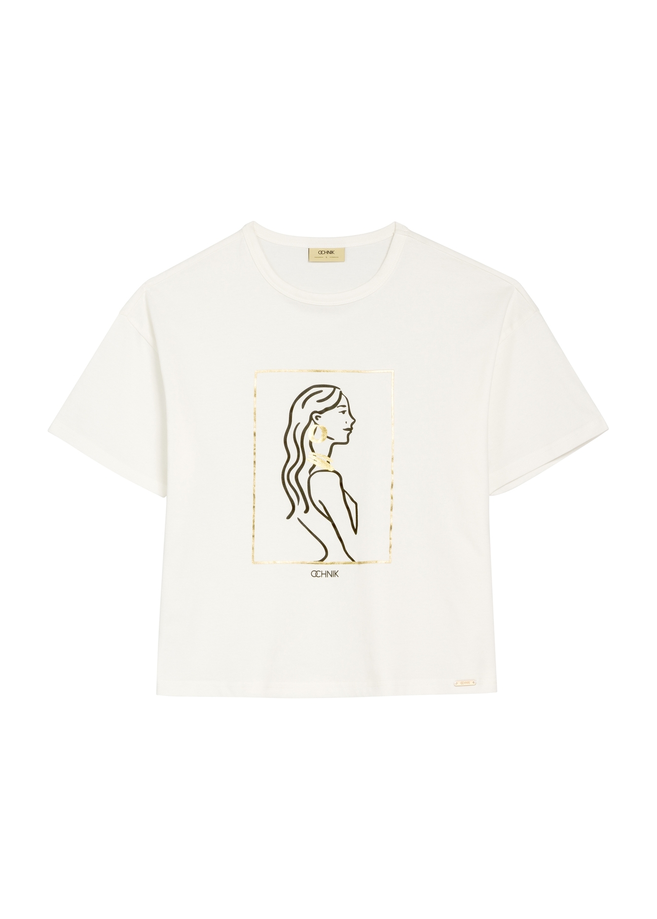 Biały T-shirt damski z nadrukiem TSHDT-0153-0B(W26), widok produktu z przodu na białym tle.